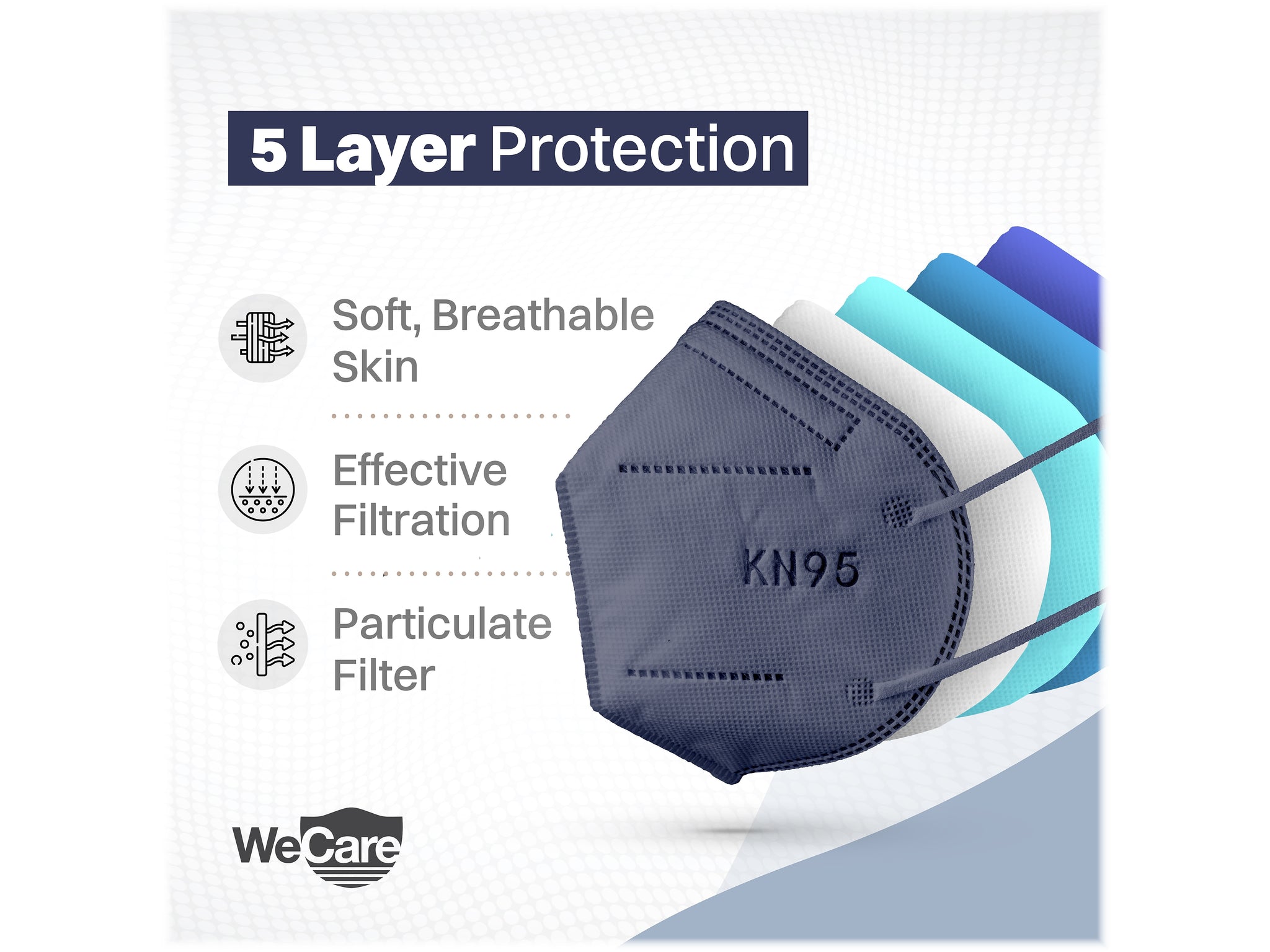 WeCare Disposable KN95 Face Mask, Adult, Navy, 20/Pack