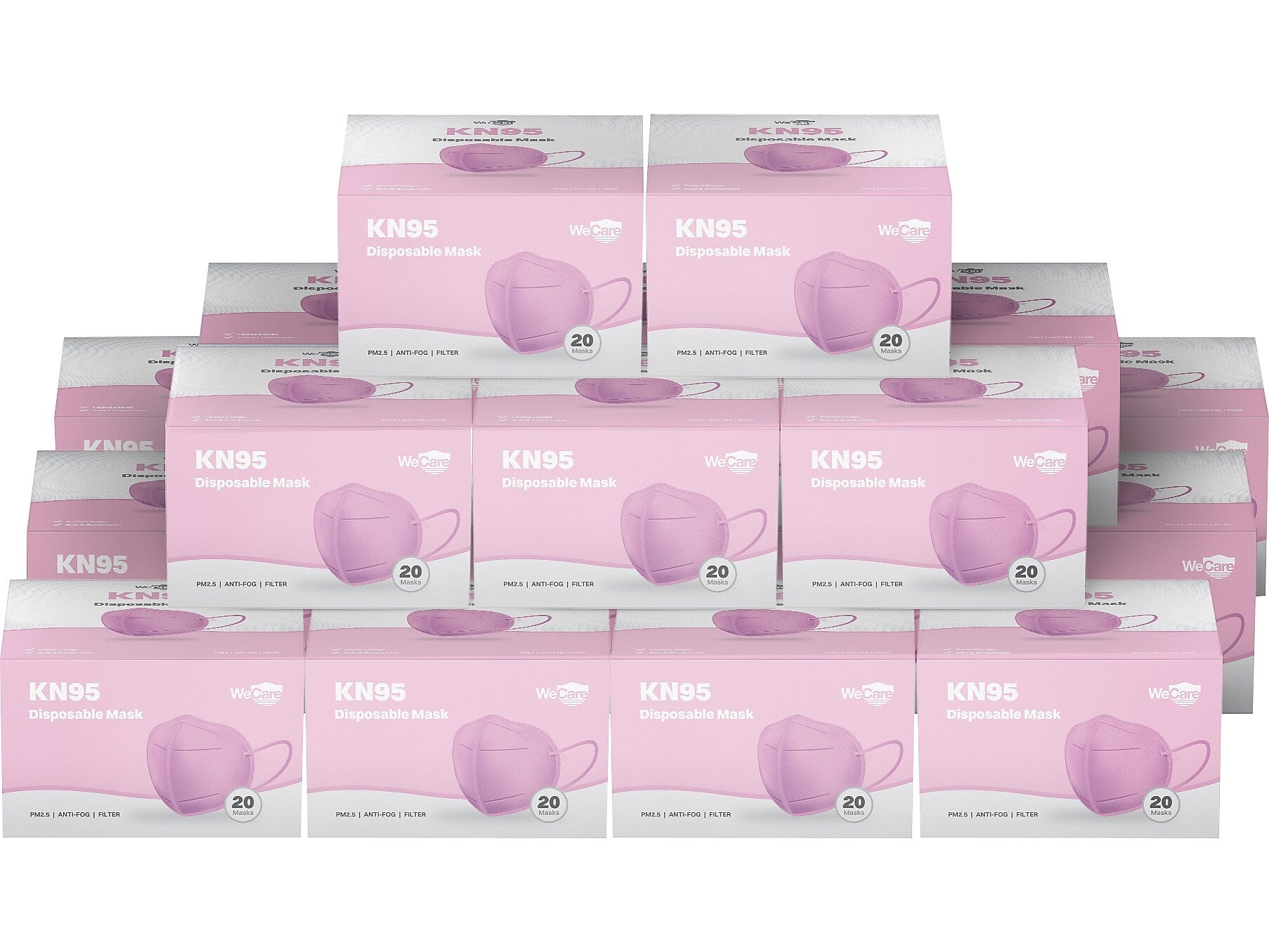 WeCare Disposable KN95 Face Mask, Adult, Pink, 20 Masks/Box, 50 Boxes/Pack