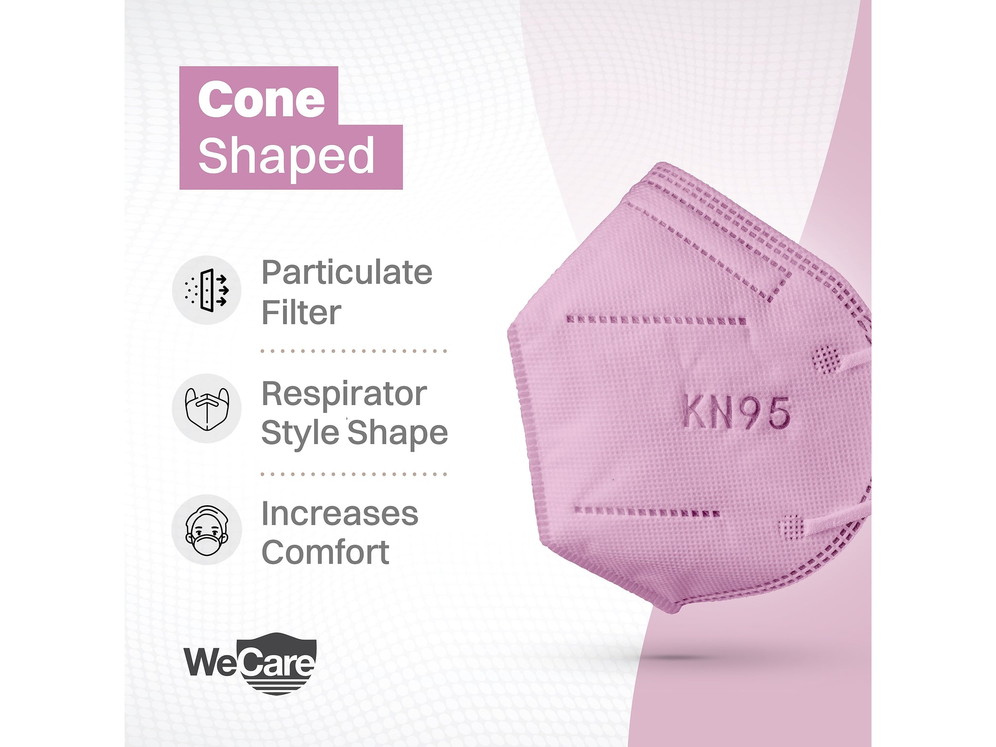 WeCare Disposable KN95 Face Mask, Adult, Pink, 20 Masks/Box, 50 Boxes/Pack