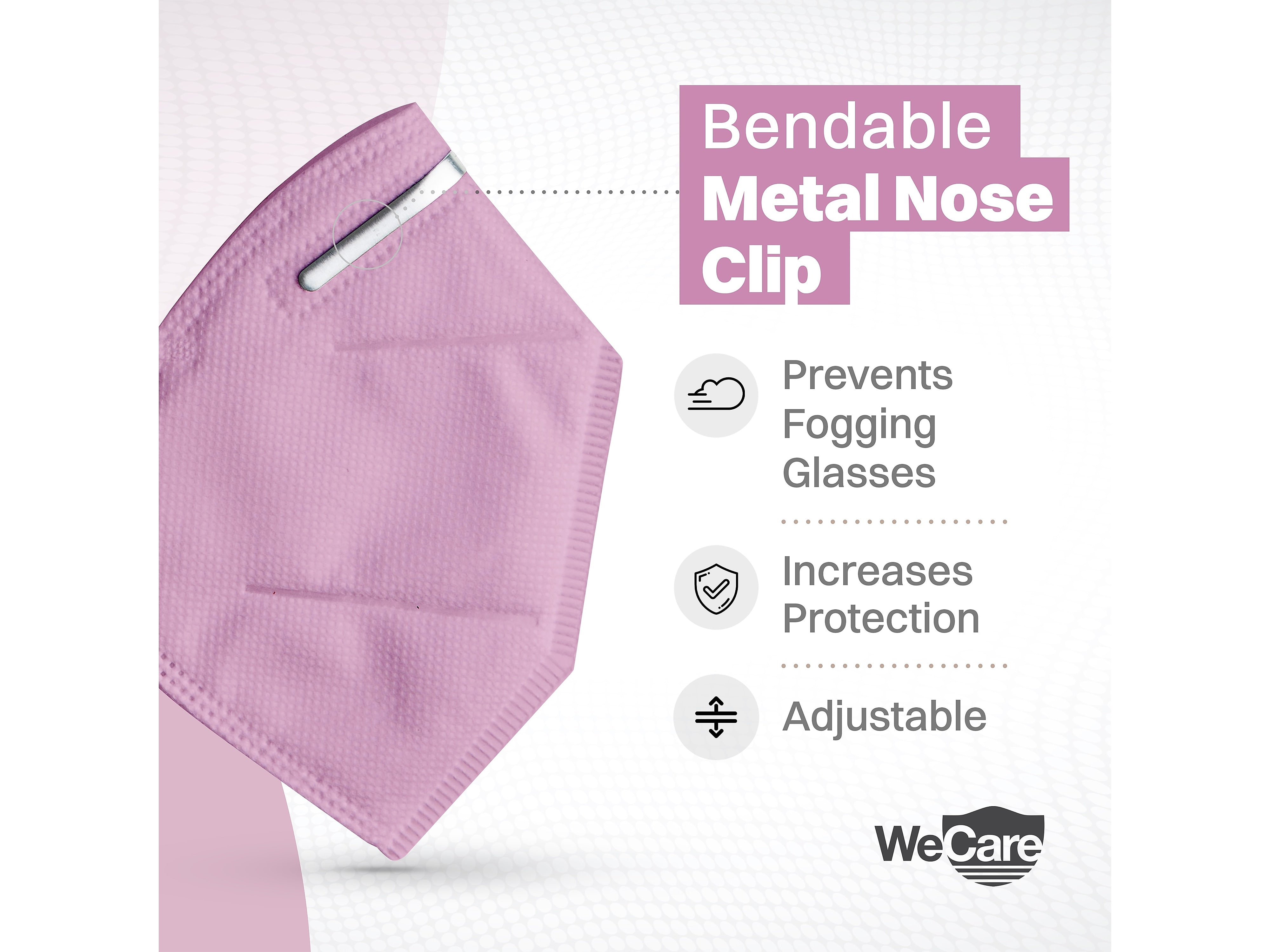 WeCare Disposable KN95 Face Mask, Adult, Pink, 20 Masks/Box, 50 Boxes/Pack