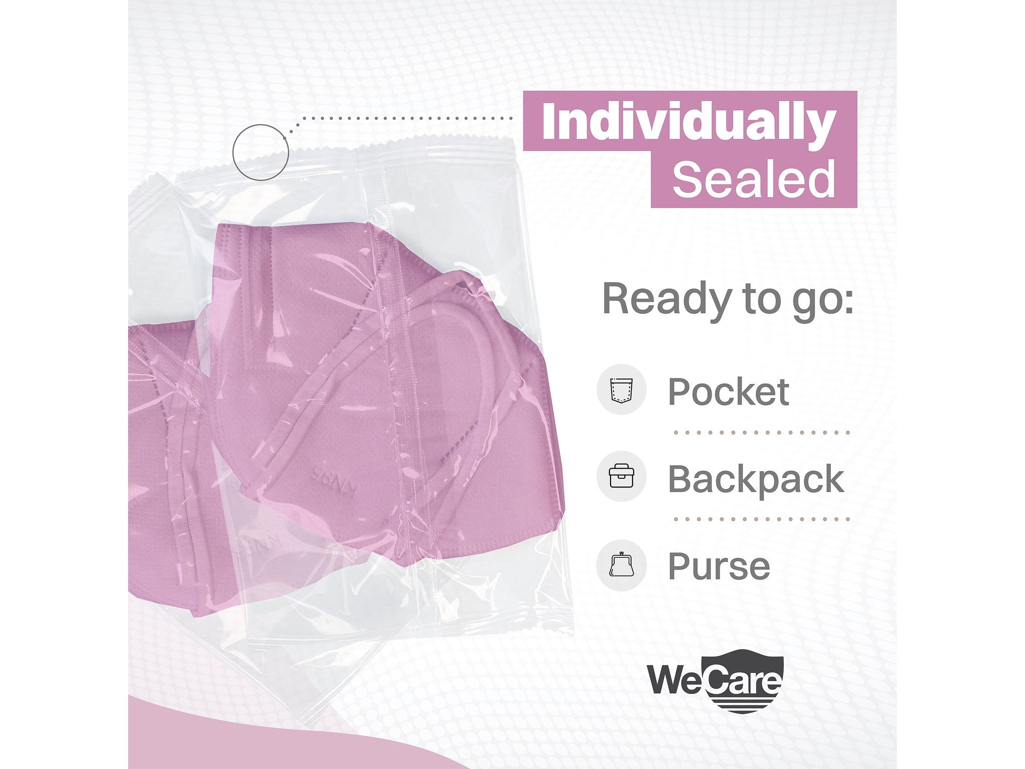 WeCare Disposable KN95 Face Mask, Adult, Pink, 20 Masks/Box, 50 Boxes/Pack
