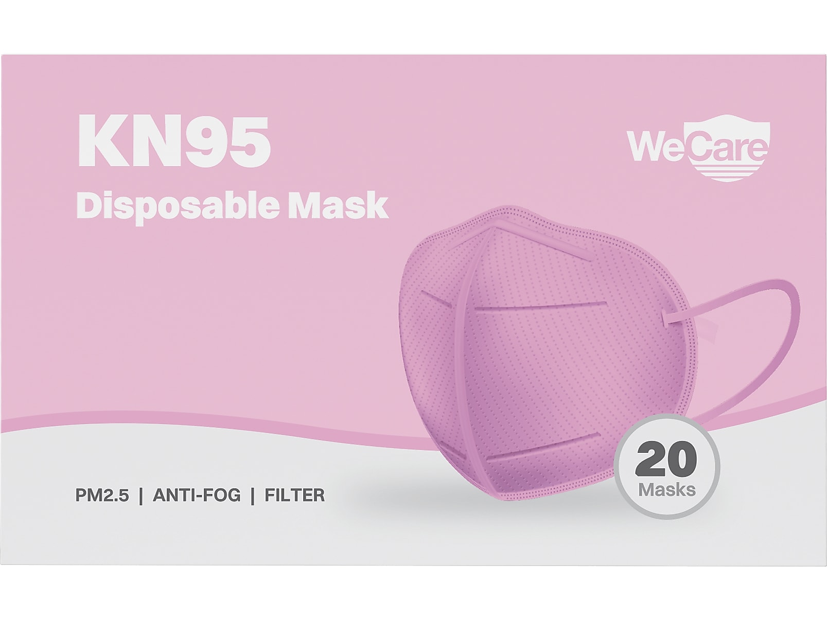 WeCare Disposable KN95 Face Mask, Adult, Pink, 20/Pack
