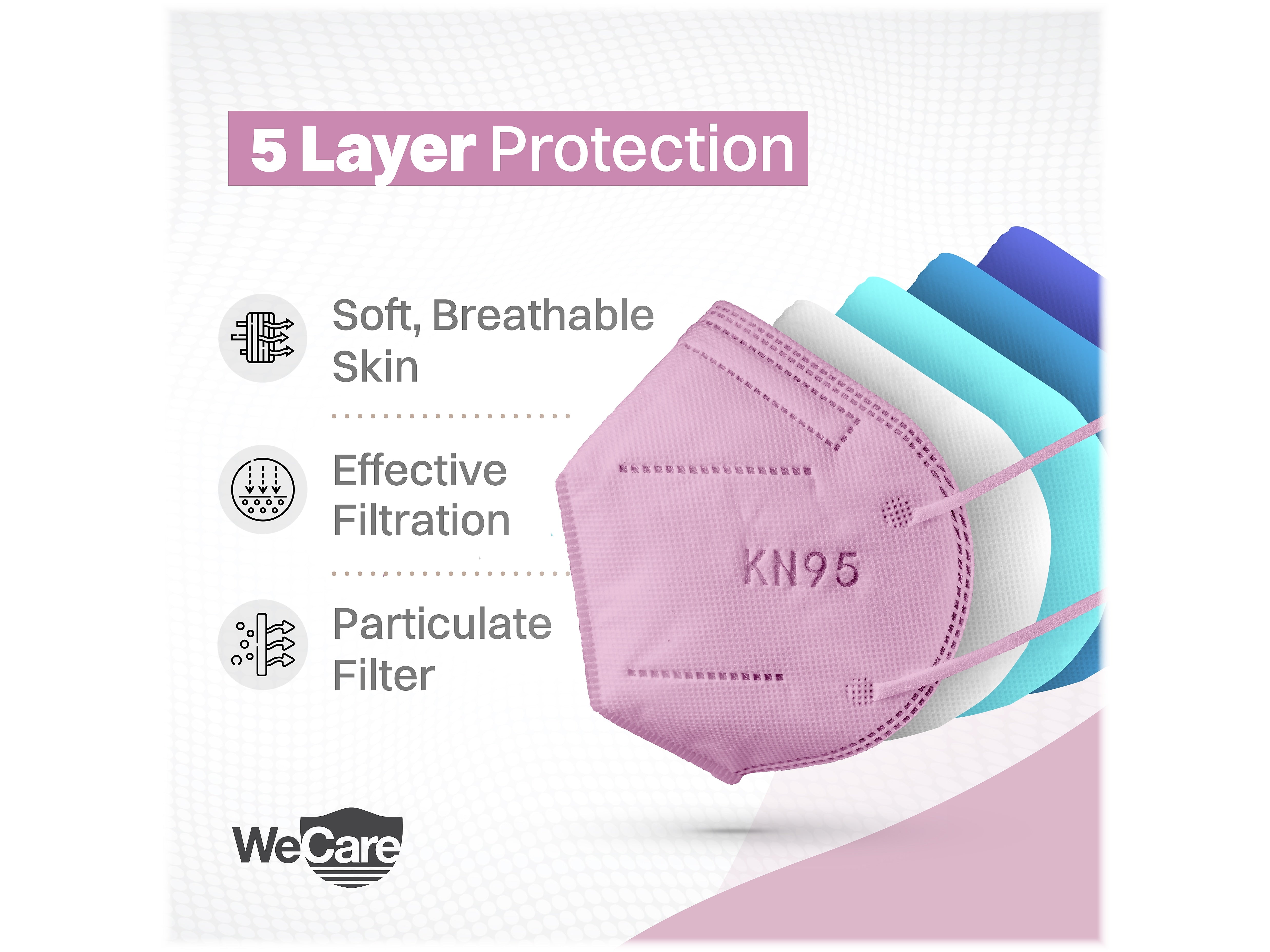 WeCare Disposable KN95 Face Mask, Adult, Pink, 20/Pack