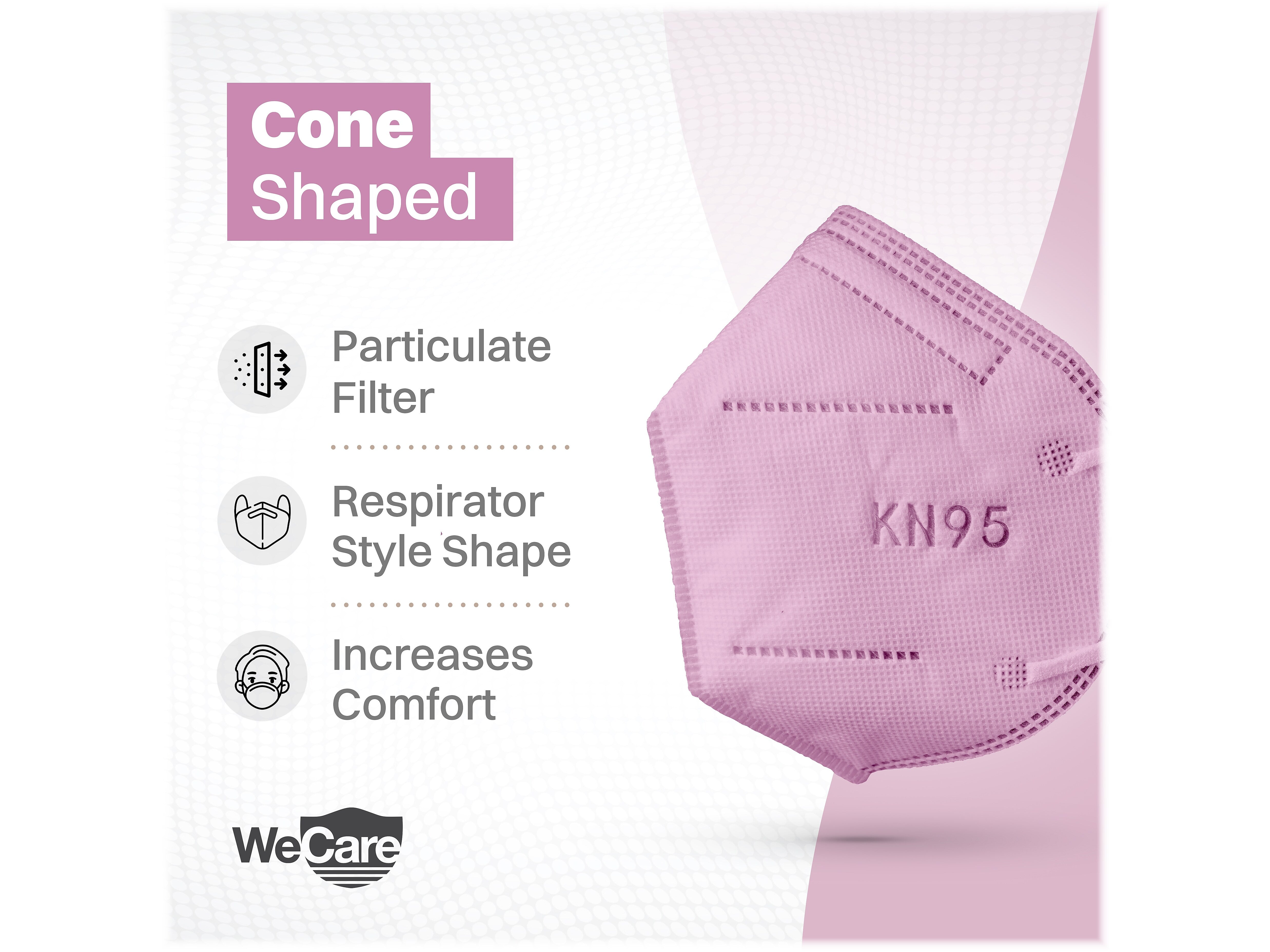 WeCare Disposable KN95 Face Mask, Adult, Pink, 20/Pack