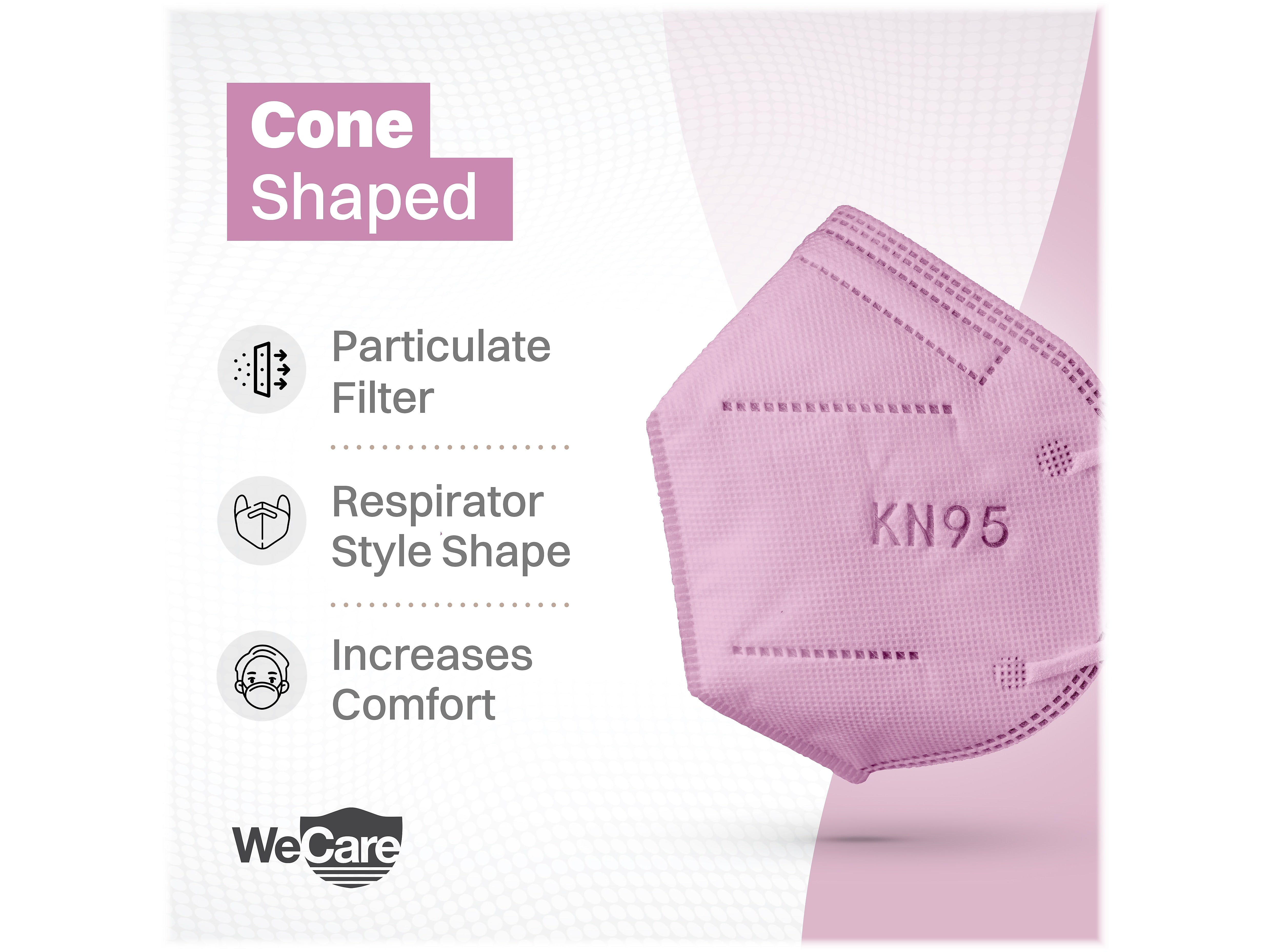WeCare Disposable KN95 Face Mask, Adult, Pink, 20/Pack