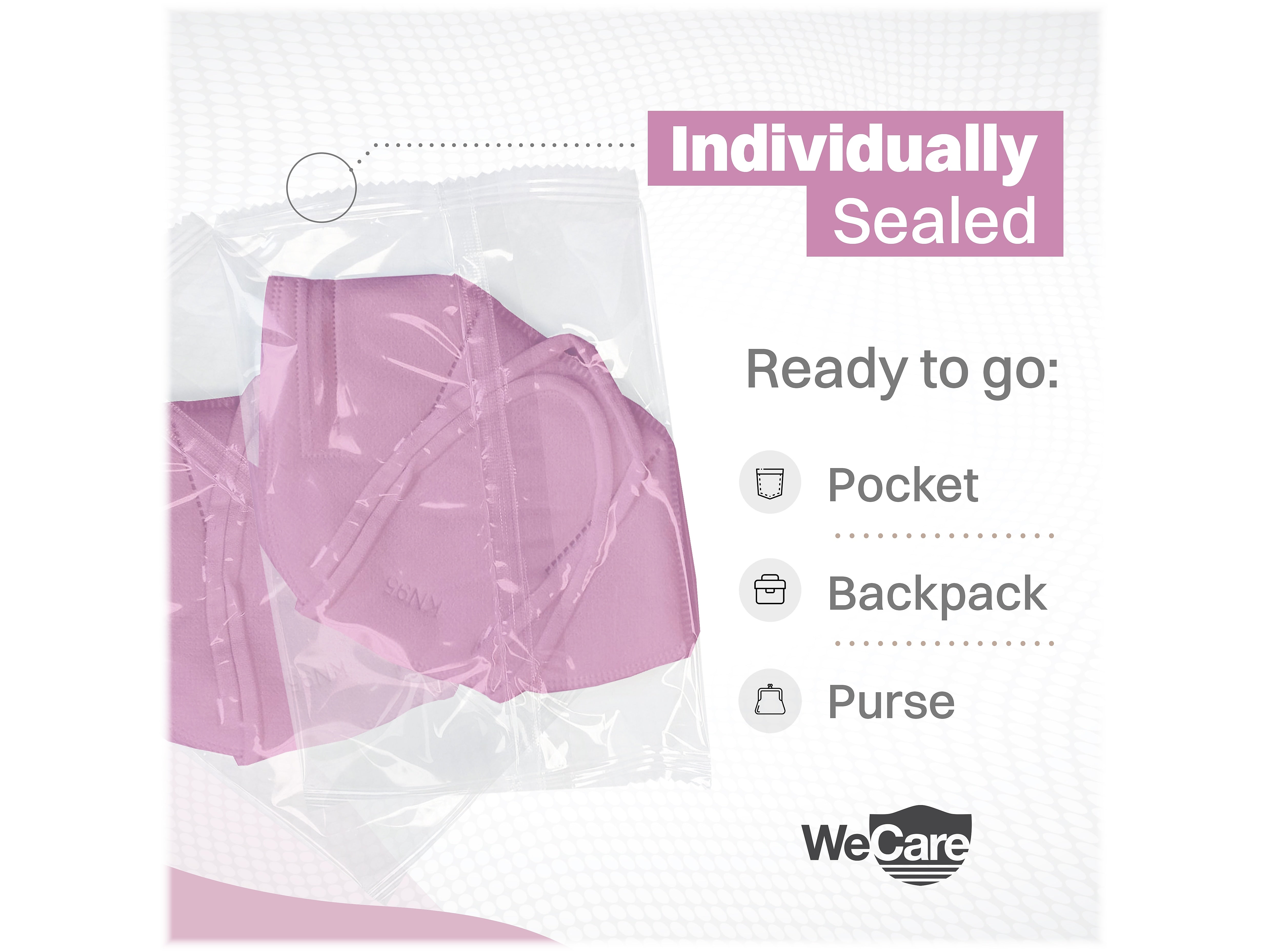 WeCare Disposable KN95 Face Mask, Adult, Pink, 20/Pack