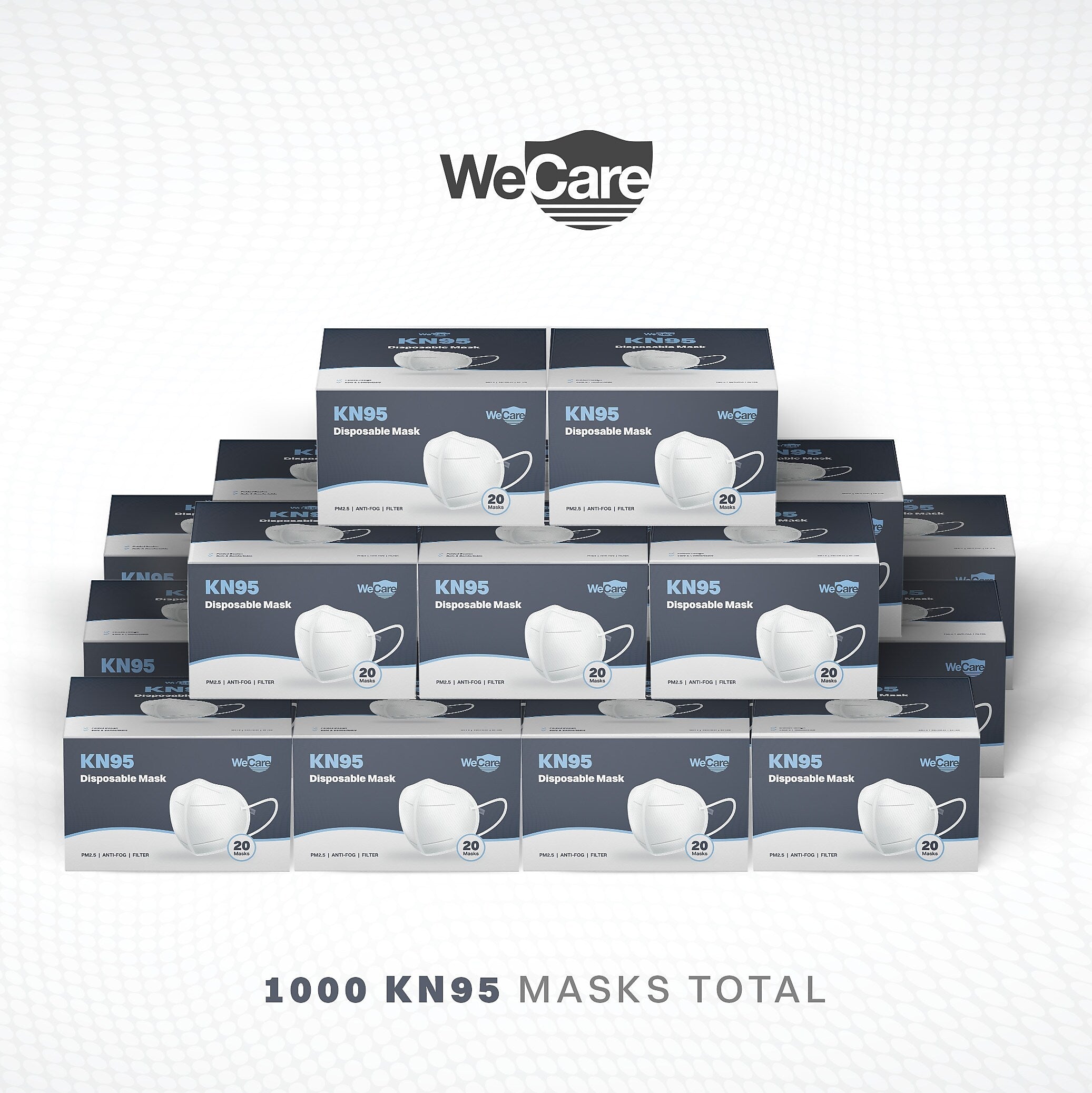 WeCare Disposable KN95 Face Mask, Adult, White, 20 Masks/Box, 50 Boxes/Pack