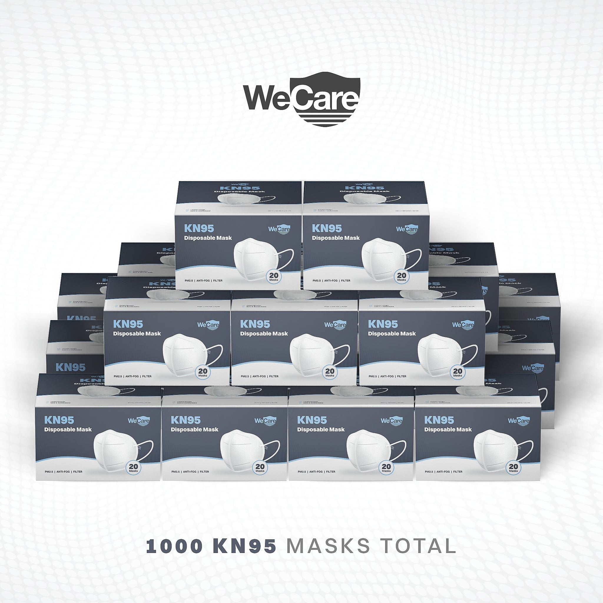 WeCare Disposable KN95 Face Mask, Adult, White, 20 Masks/Box, 50 Boxes/Pack