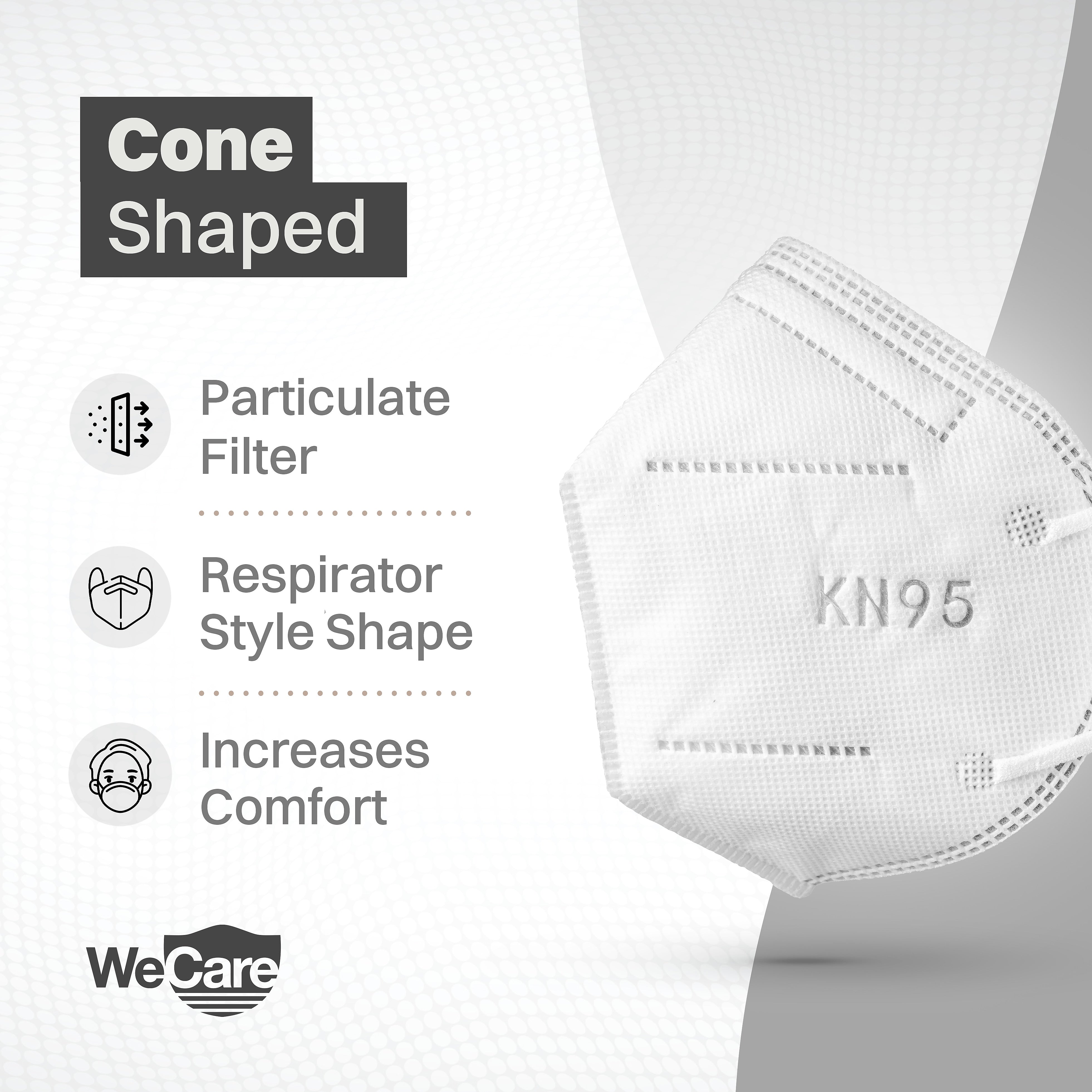 WeCare Disposable KN95 Face Mask, Adult, White, 20 Masks/Box, 50 Boxes/Pack