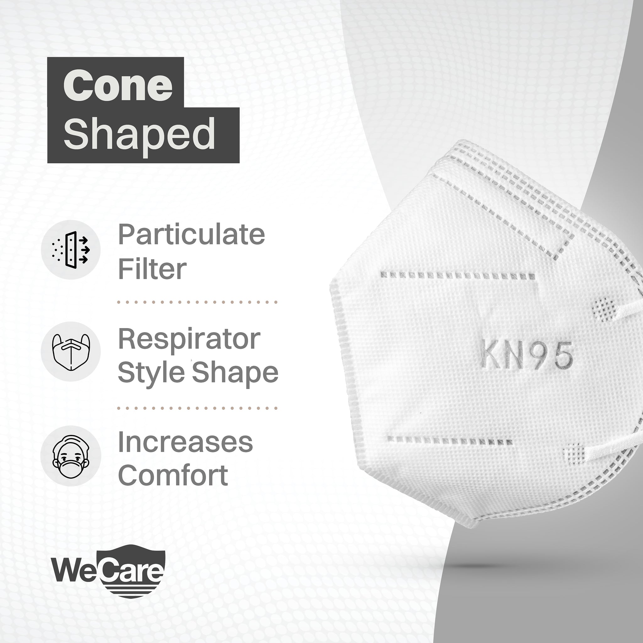 WeCare Disposable KN95 Face Mask, Adult, White, 20 Masks/Box, 50 Boxes/Pack
