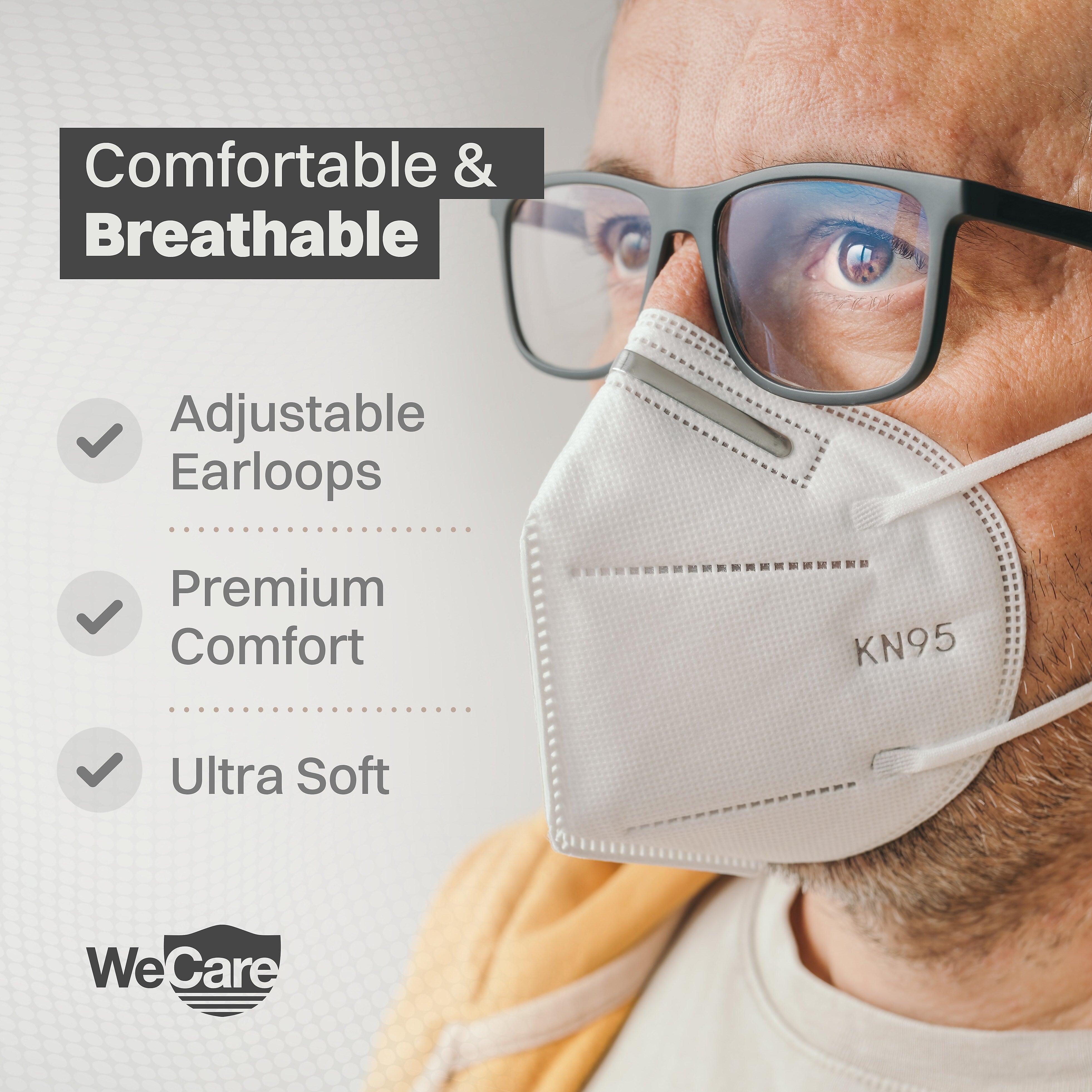 WeCare Disposable KN95 Face Mask, Adult, White, 20 Masks/Box, 50 Boxes/Pack