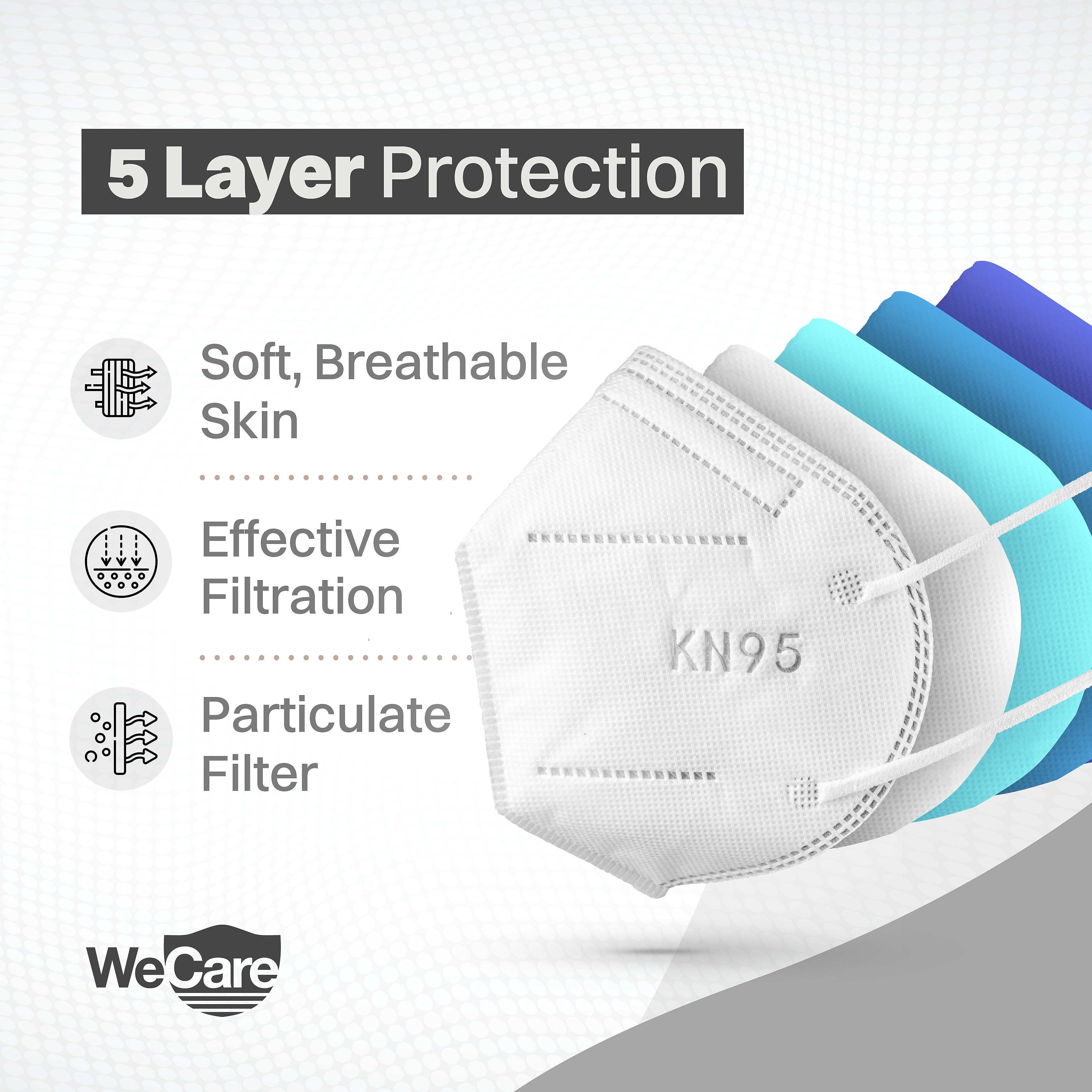 WeCare Disposable KN95 Face Mask, Adult, White, 20 Masks/Box, 50 Boxes/Pack