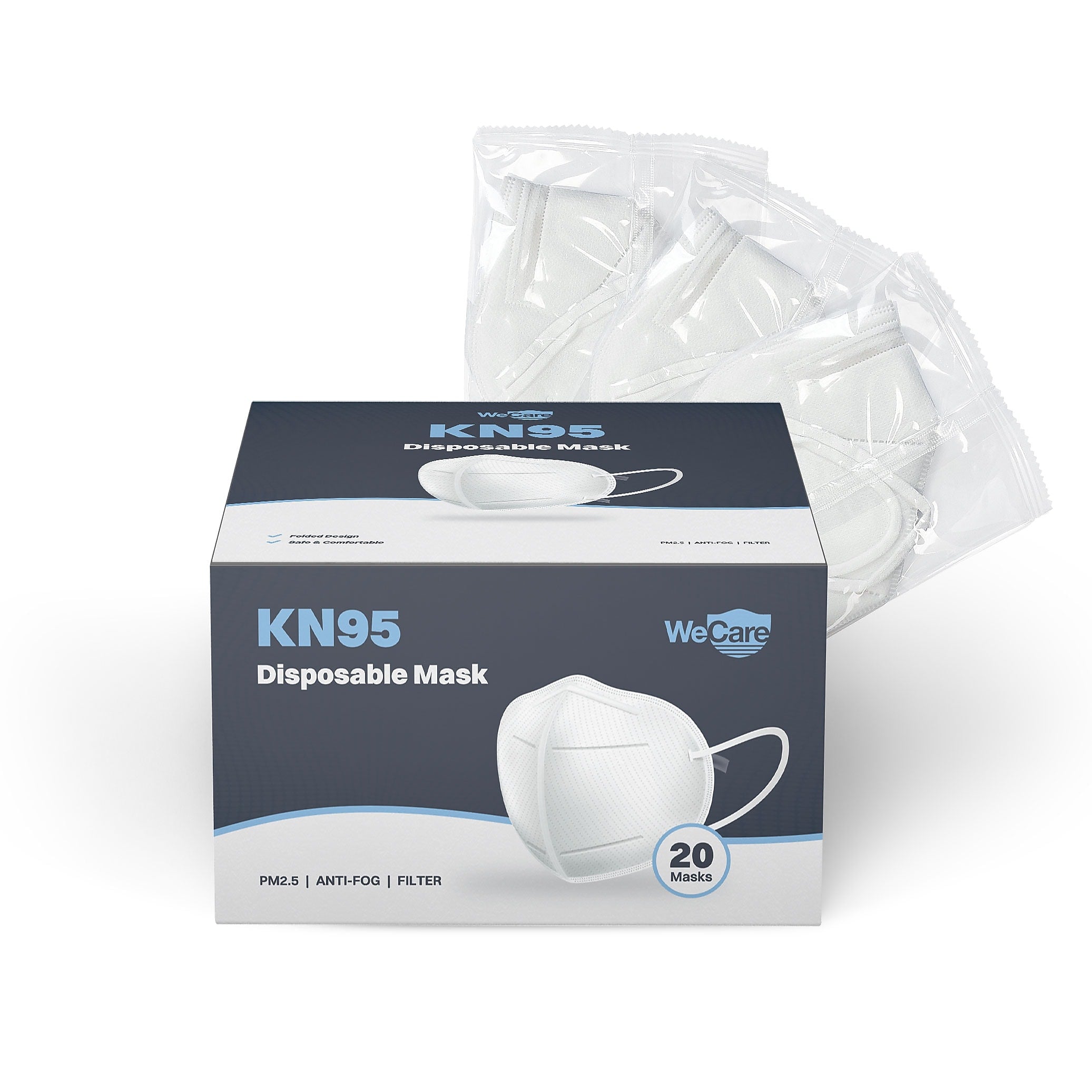 WeCare KN95 Disposable Face Mask, Adult, White, 20 Masks/Box, 3 Boxes/Pack