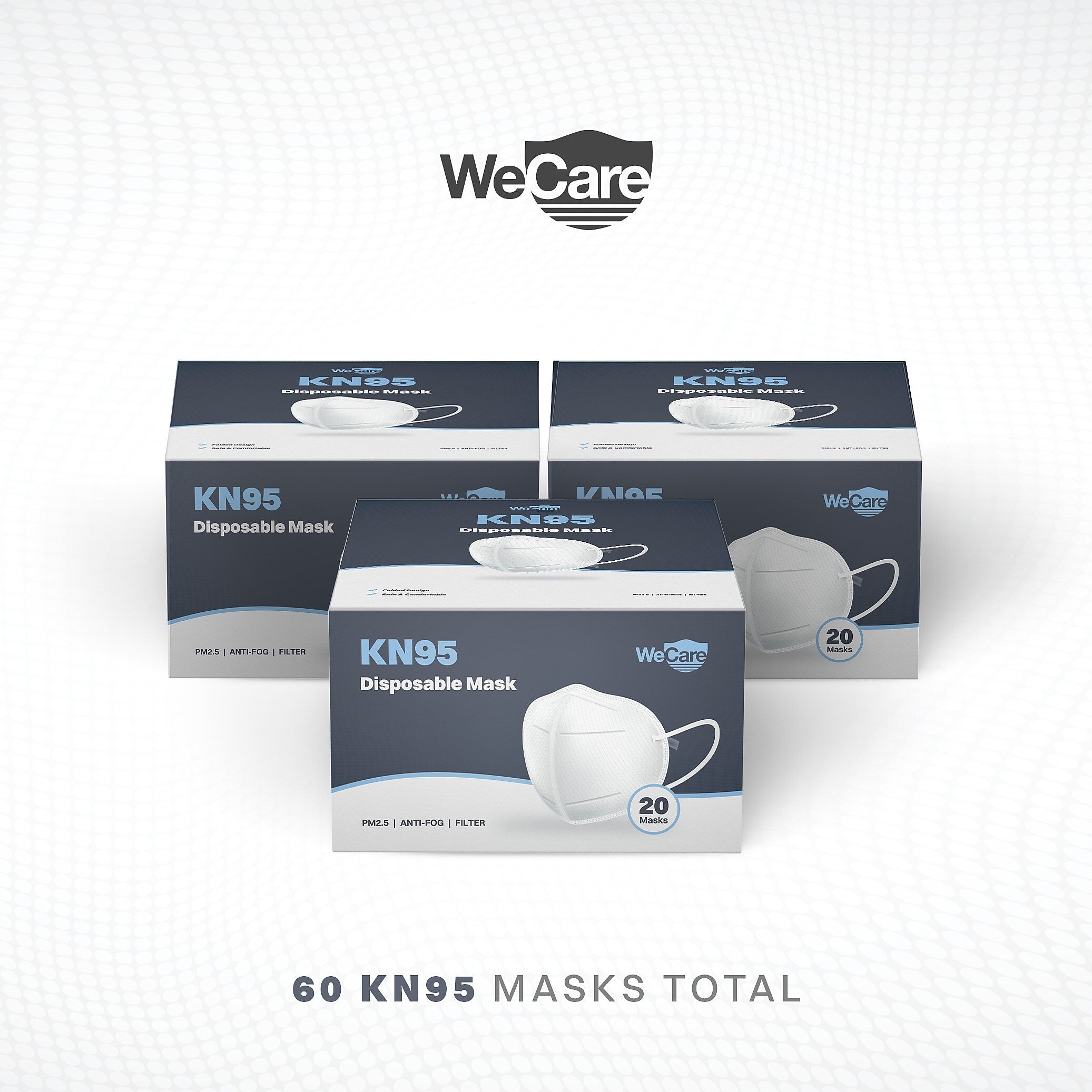 WeCare KN95 Disposable Face Mask, Adult, White, 20 Masks/Box, 3 Boxes/Pack