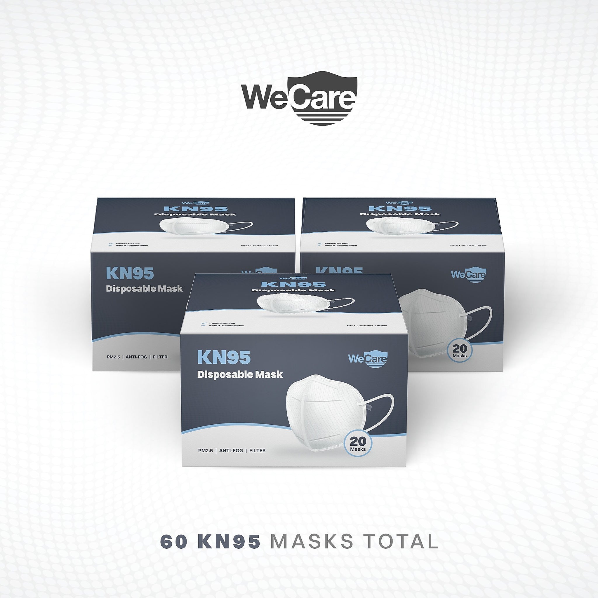 WeCare KN95 Disposable Face Mask, Adult, White, 20 Masks/Box, 3 Boxes/Pack