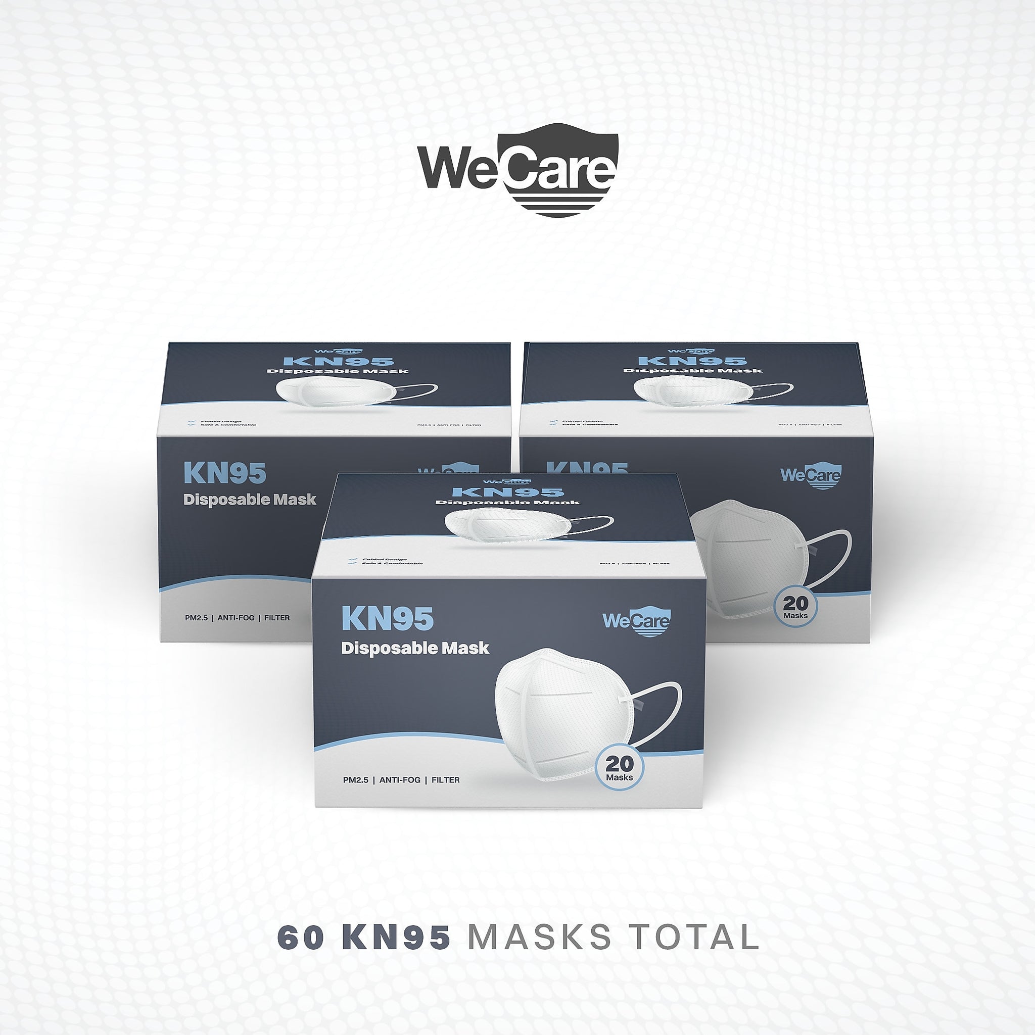 WeCare KN95 Disposable Face Mask, Adult, White, 20 Masks/Box, 3 Boxes/Pack