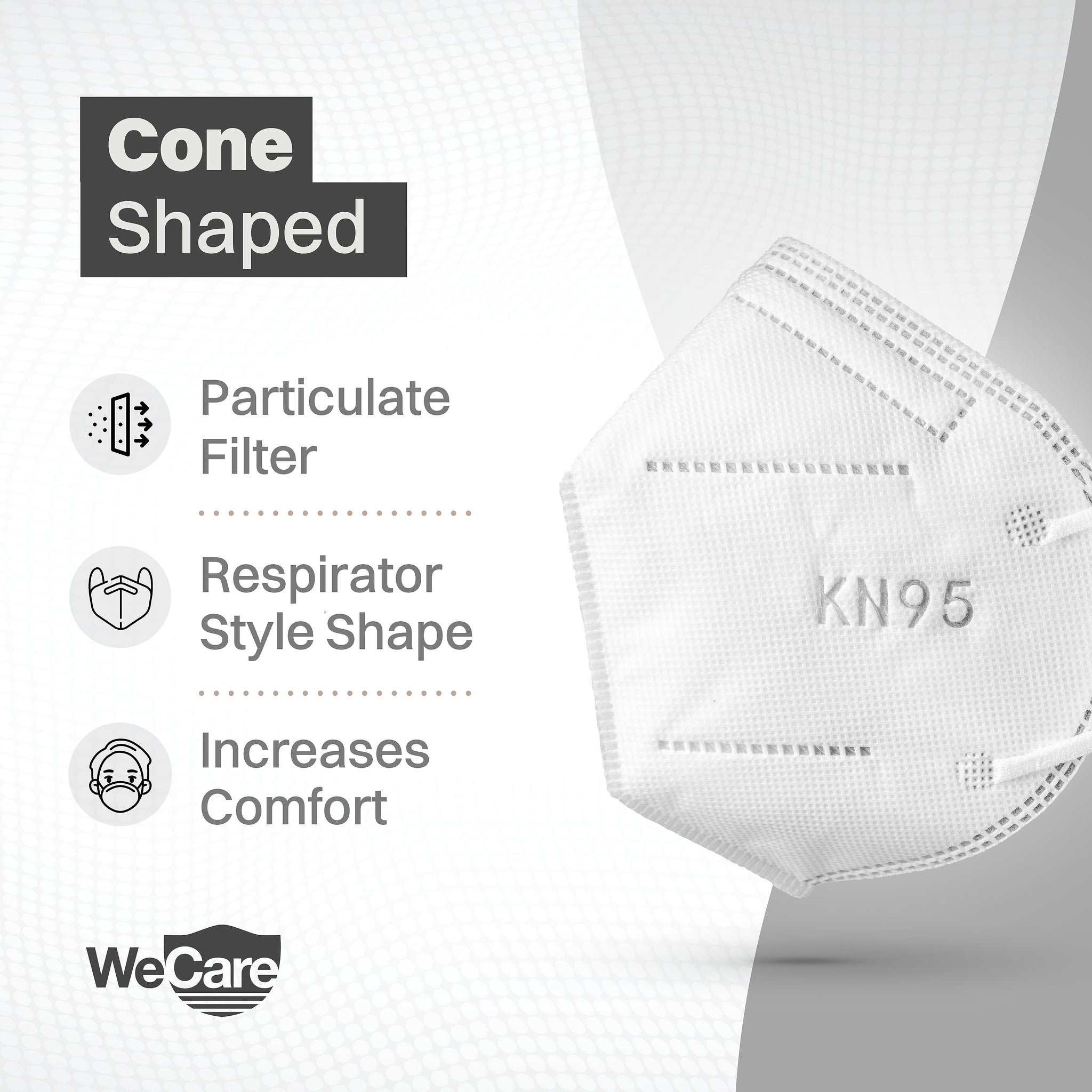 WeCare KN95 Disposable Face Mask, Adult, White, 20 Masks/Box, 3 Boxes/Pack