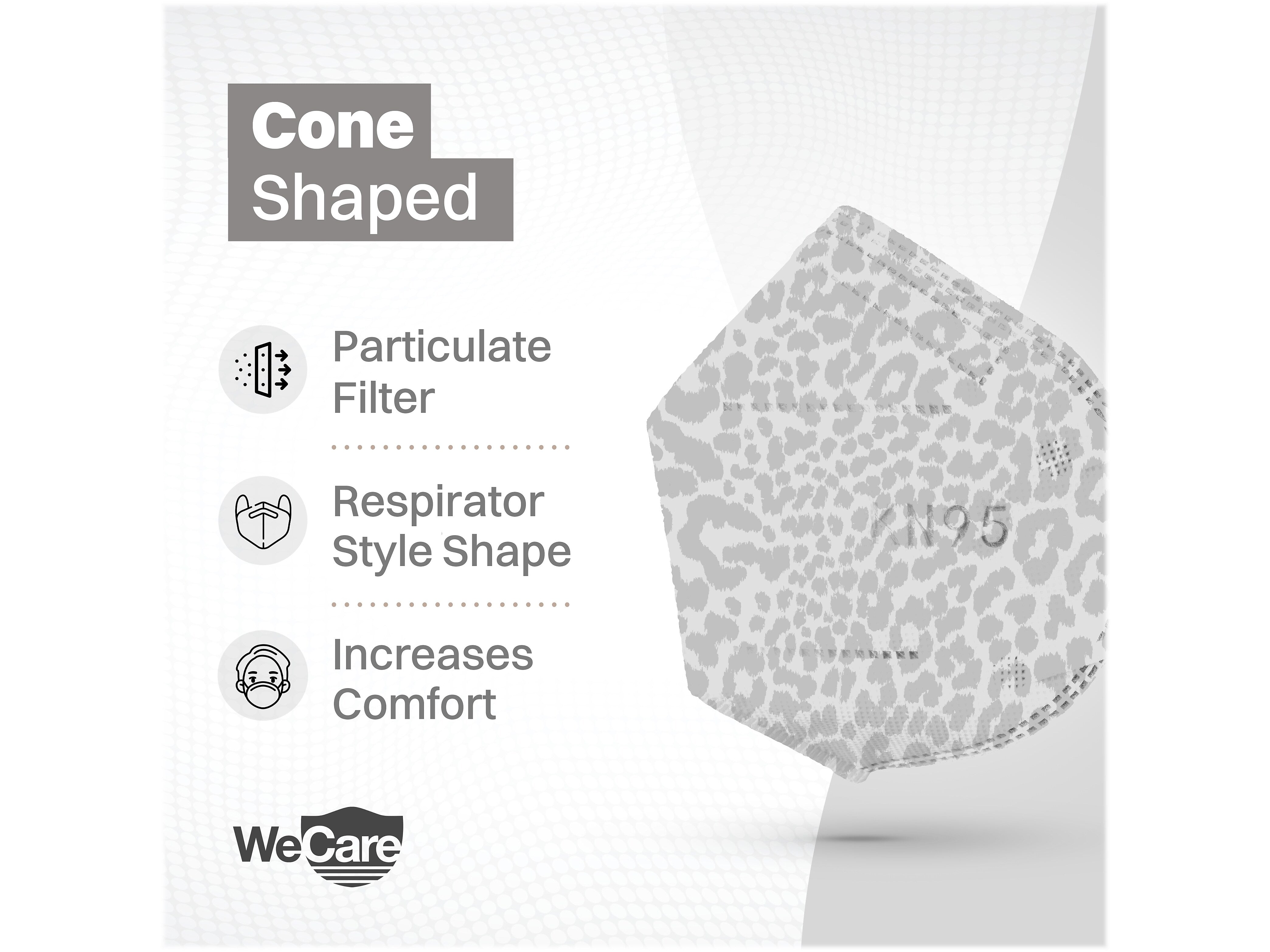 WeCare Leopard Print Disposable KN95 Fabric Face Masks, One Size, Assorted Colors, 20/Pack, 50 Packs/Carton
