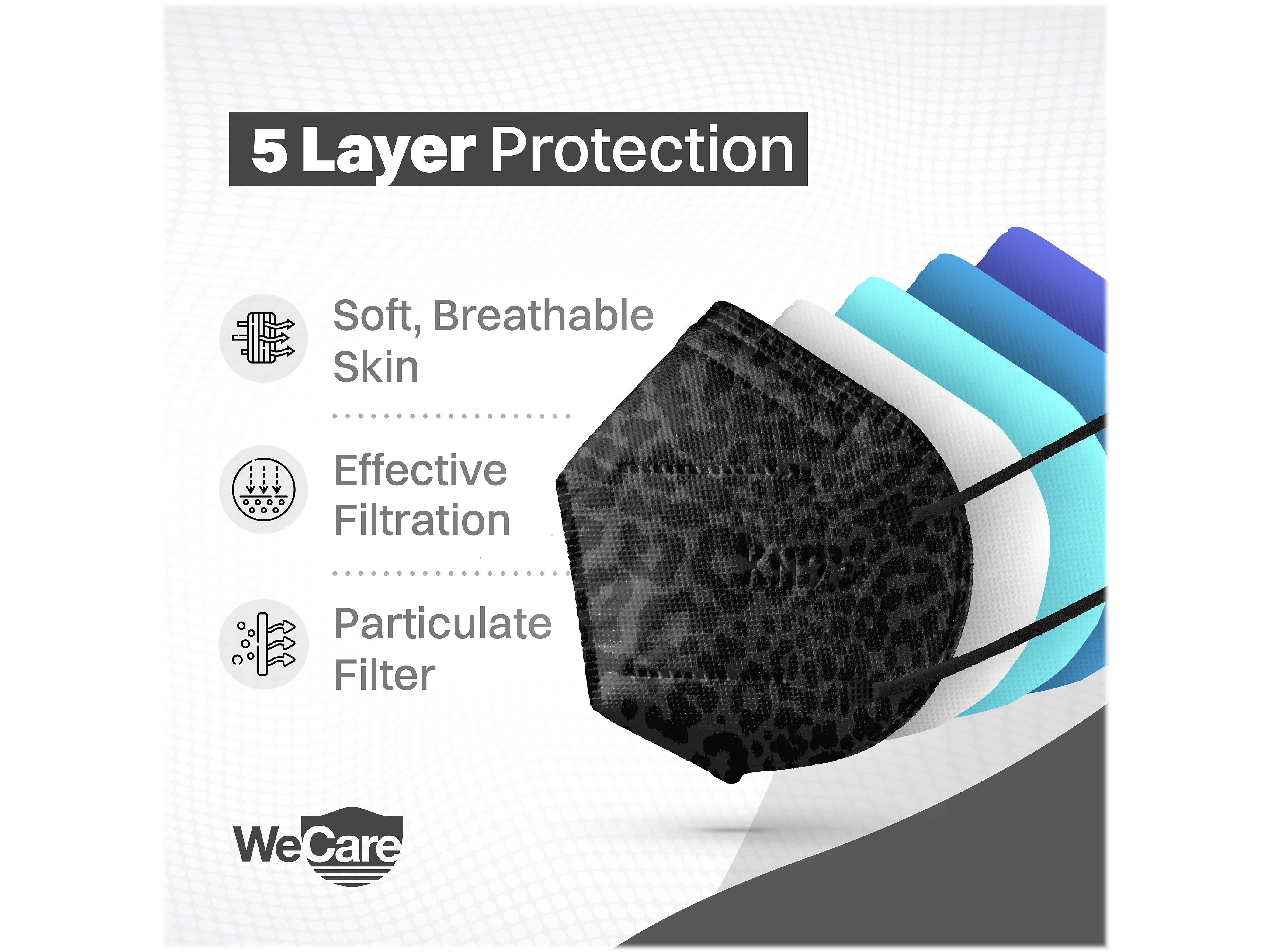 WeCare Leopard Print Disposable KN95 Fabric Face Masks, One Size, Assorted Colors, 20/Pack, 50 Packs/Carton