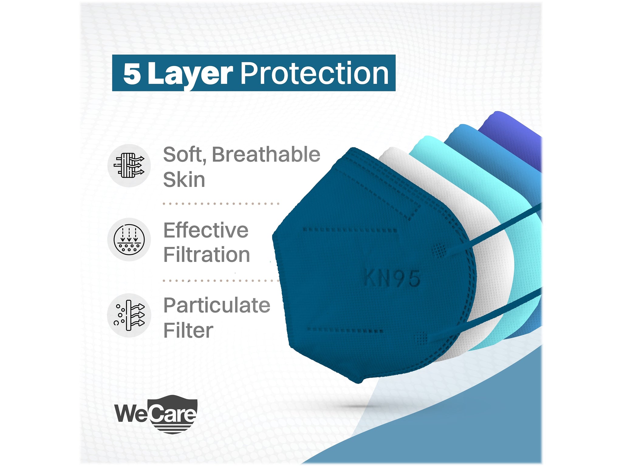 WeCare Ocean Tones Disposable KN95 Fabric Face Masks, One Size, Assorted Colors, 20/Pack