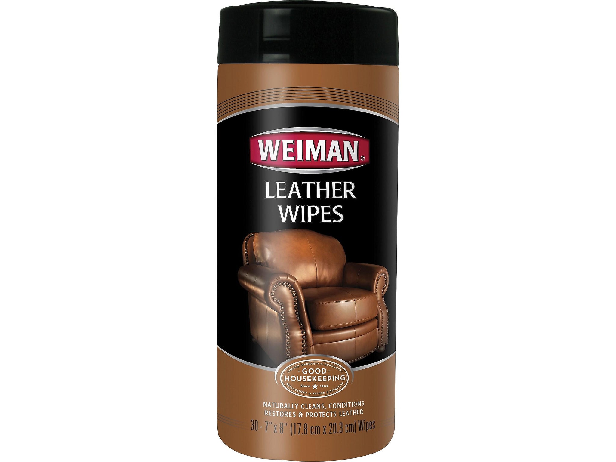 Weiman 1-Ply Leather Wipes, Lemon Scent, 30 Wipes/Tub