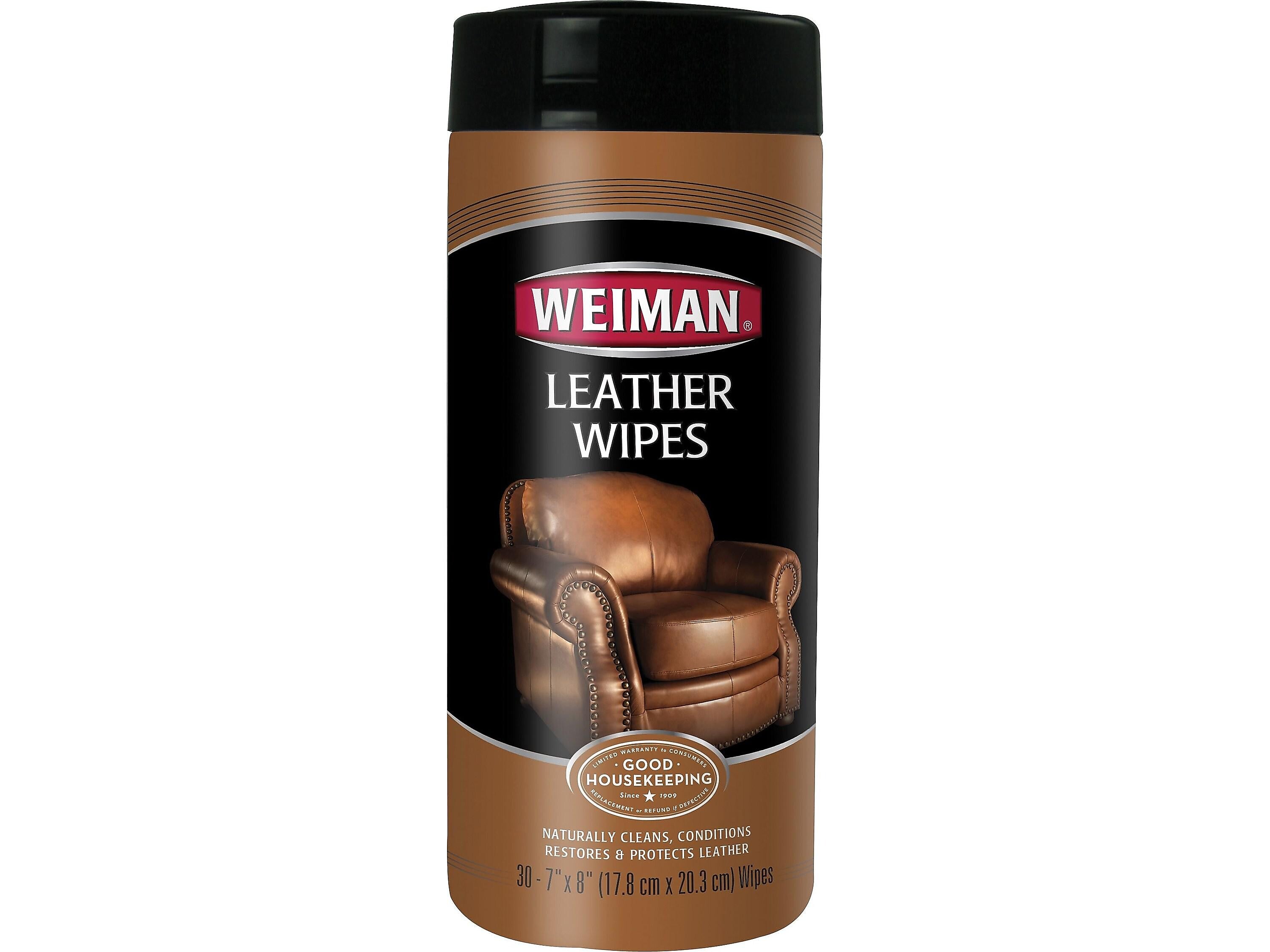 Weiman 1-Ply Leather Wipes, Lemon Scent, 30 Wipes/Tub