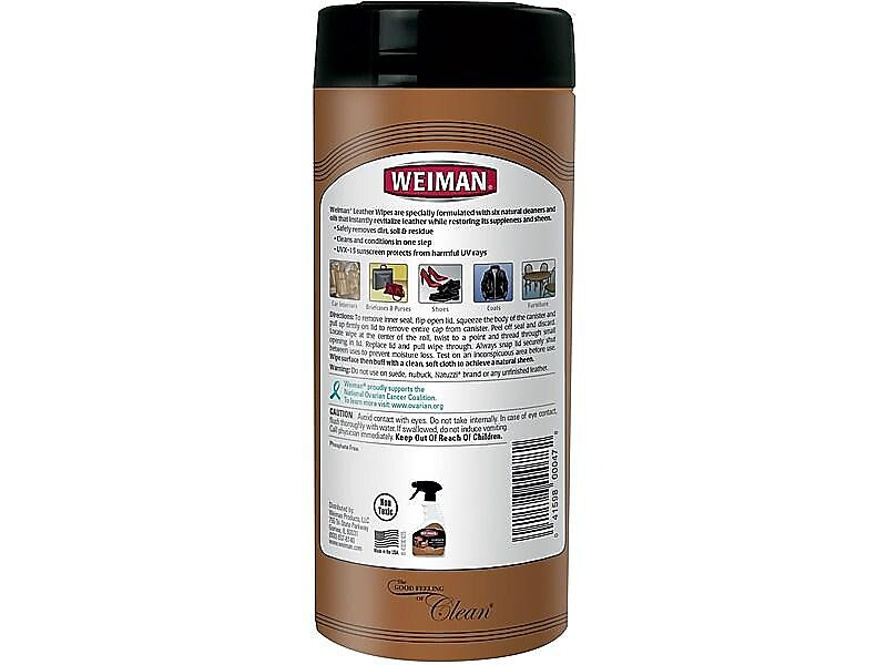 Weiman 1-Ply Leather Wipes, Lemon Scent, 30 Wipes/Tub