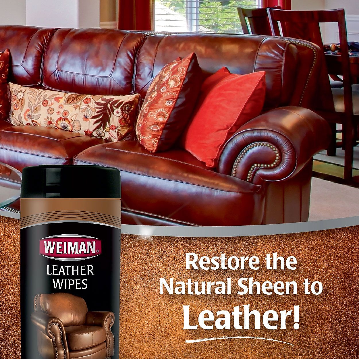 Weiman 1-Ply Leather Wipes, Lemon Scent, 30 Wipes/Tub