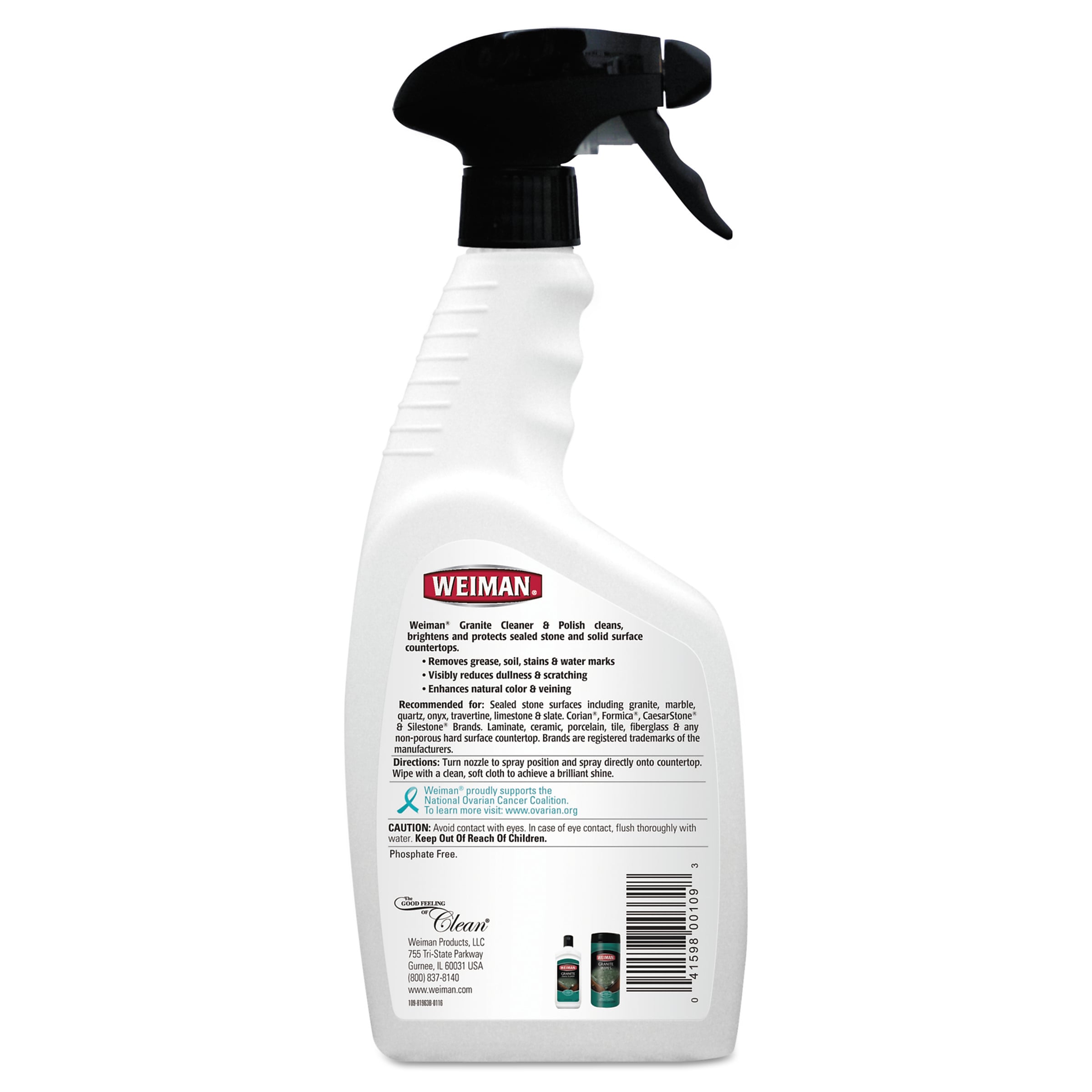 Weiman Granite Cleaner and Polish, Citrus Scent, 24 oz Spray Bottle, 6/Carton