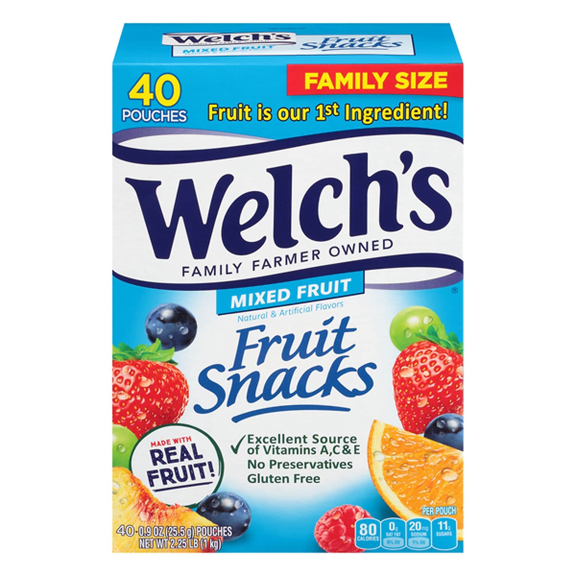 Welch's Gluten Free Mixed Fruit Snacks, 0.9 oz., 40 Packs/Box