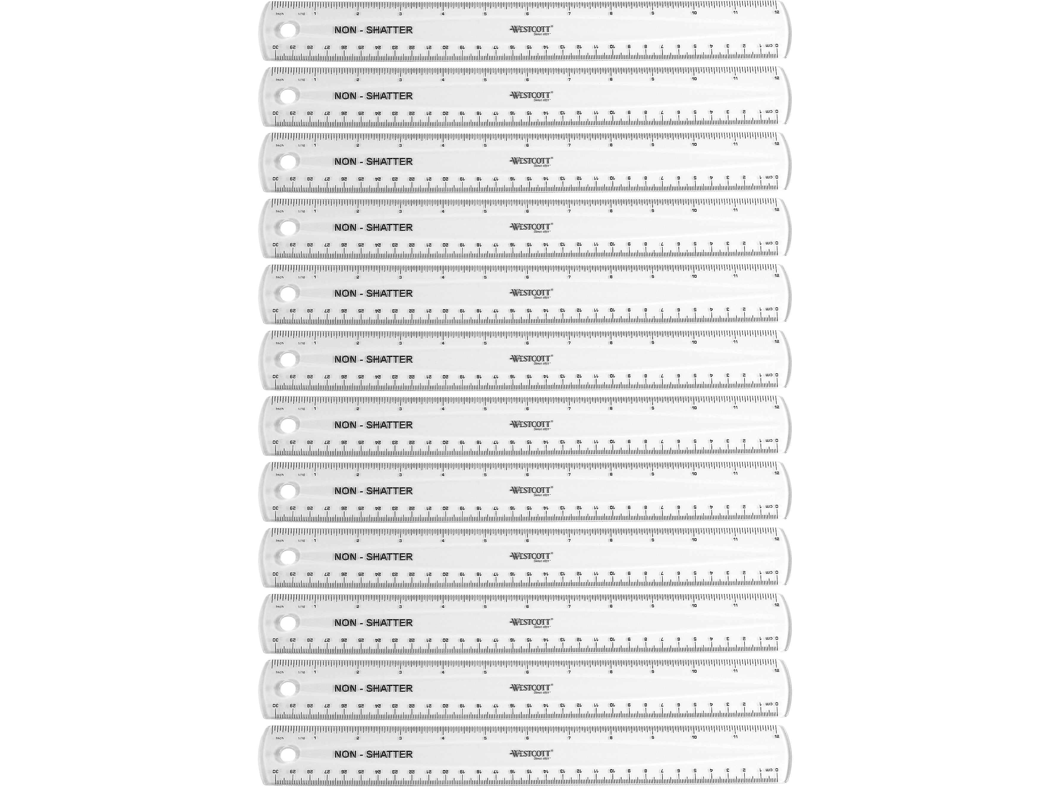 Westcott 12" Plastic Standard Ruler, Clear, 12/Box