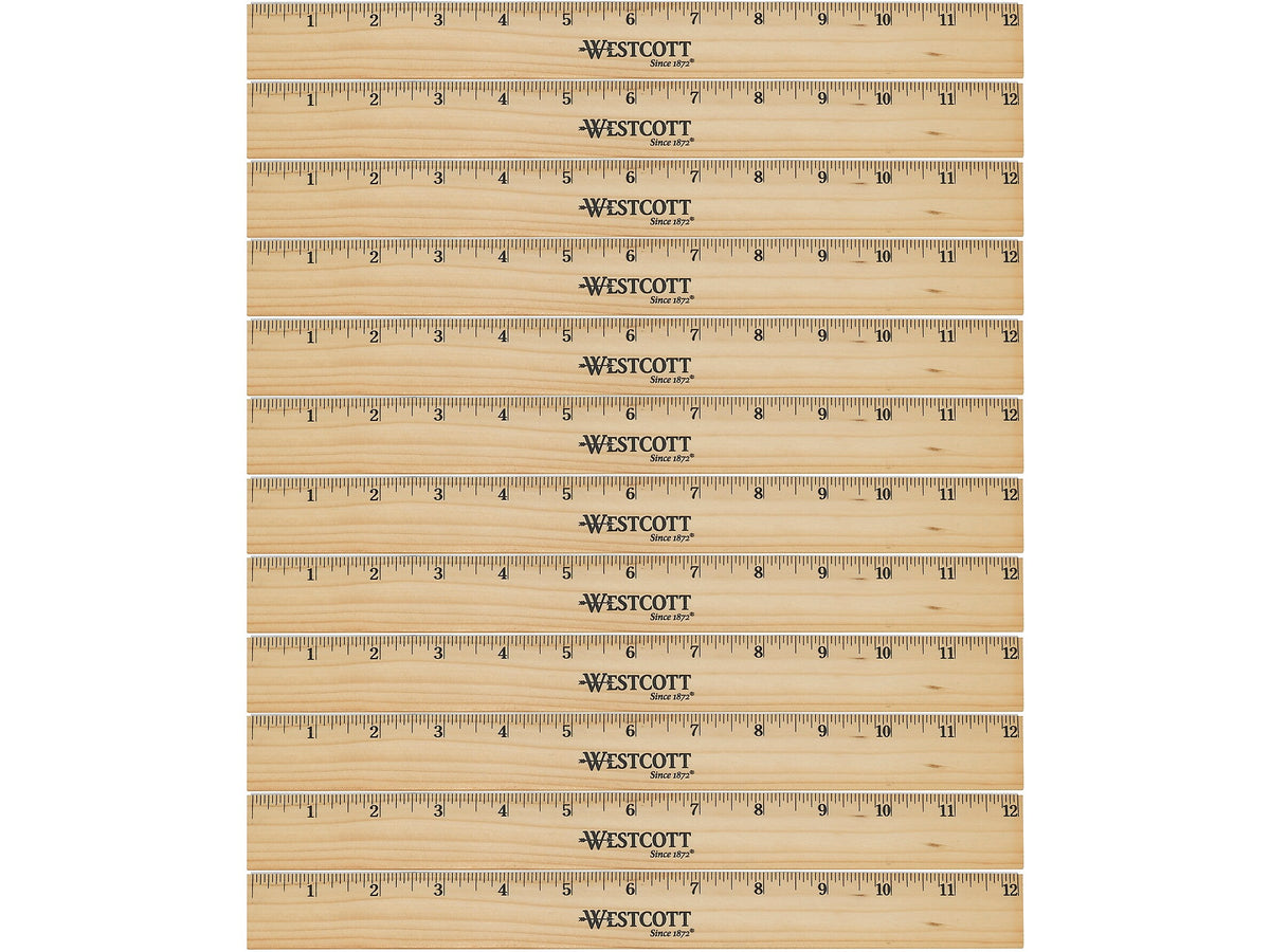 Westcott® 12" Scale Wood Ruler, Beige, 12/Pack