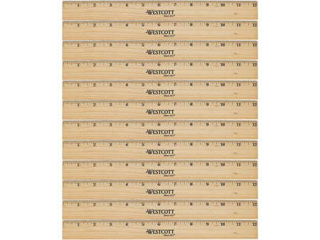 Westcott® 12" Scale Wood Ruler, Beige, 12/Pack