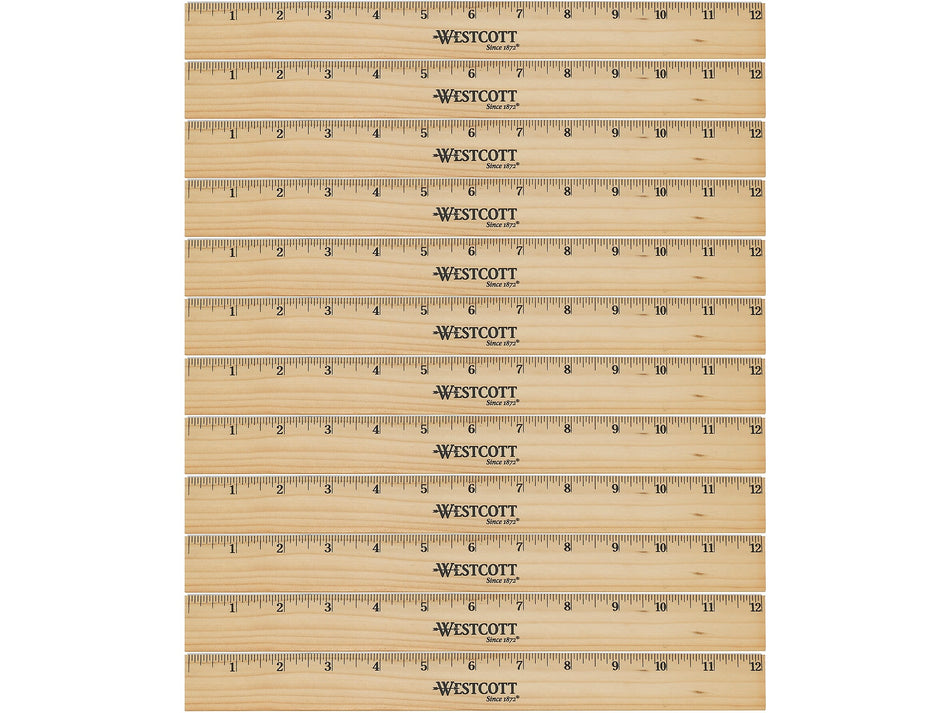 Westcott® 12" Scale Wood Ruler, Beige, 12/Pack