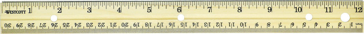 Westcott 12" Wood Standard Ruler with Binder Holes