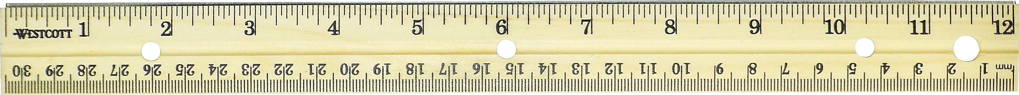 Westcott 12" Wood Standard Ruler with Binder Holes