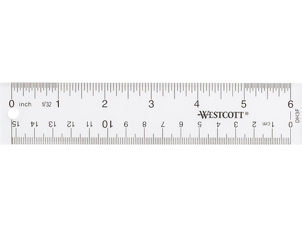 Westcott 6" Plastic Standard Ruler, Clear, 12/Box