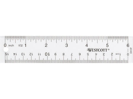 Westcott 6" Plastic Standard Ruler, Clear, 12/Box