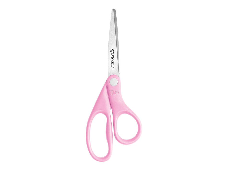 Westcott® All Purpose Pink Ribbon 8" Stainless Steel Scissors, Pointed Tip, Pink