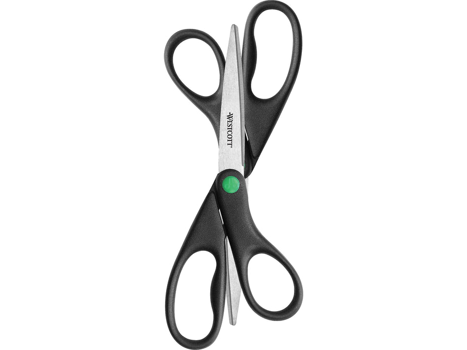 Westcott KleenEarth 8" Stainless Steel Scissors, Pointed Tip, Black, 2/Pack