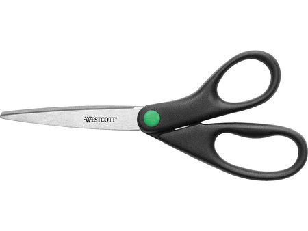 Westcott KleenEarth 8" Stainless Steel Standard Scissors, Pointed Tip, Black