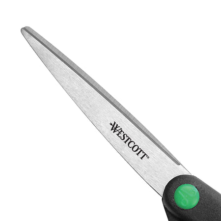 Westcott KleenEarth 8" Stainless Steel Standard Scissors, Pointed Tip, Black