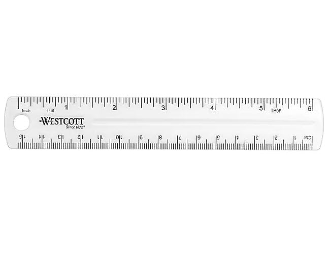 Westcott Shatterproof 6" Plastic Standard Ruler, Clear )