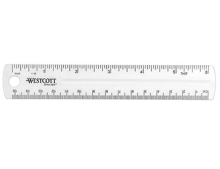 Westcott Shatterproof 6" Plastic Standard Ruler, Clear )