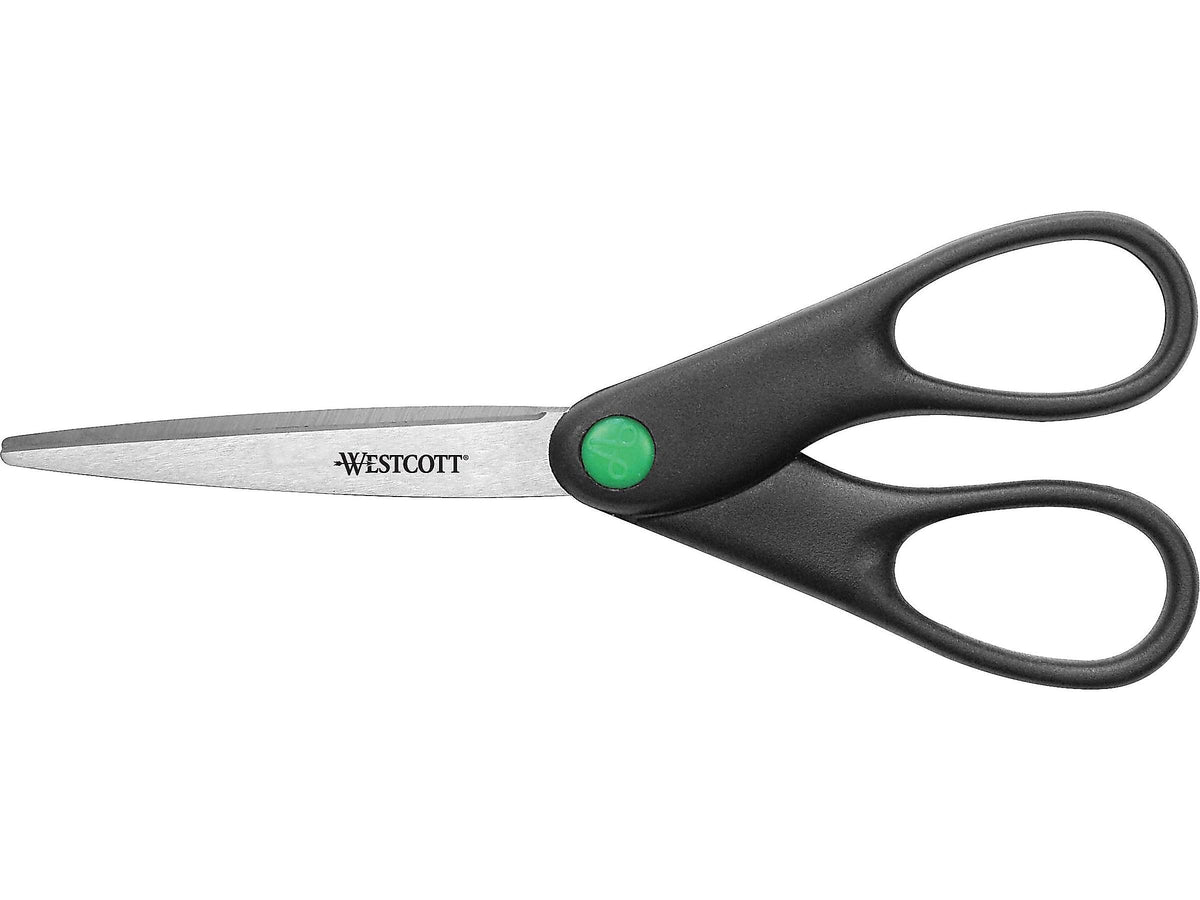 Westcott® Straight KleenEarth® 7" Recycled Stainless Steel Standard Scissors, Pointed Tip, Black