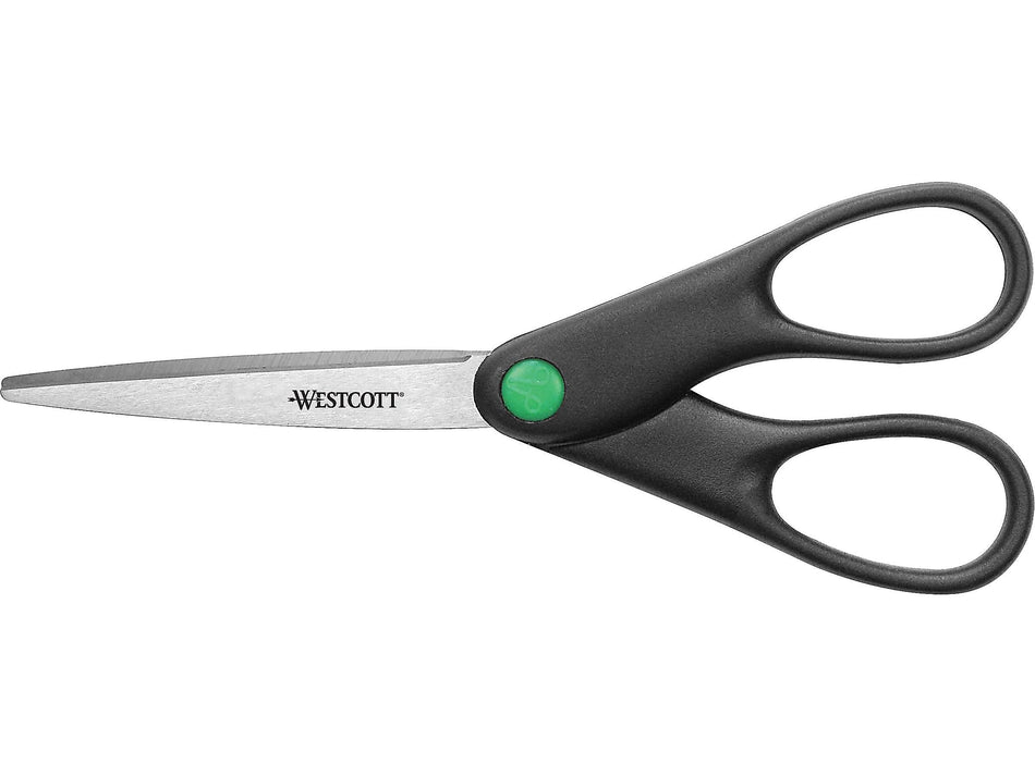 Westcott® Straight KleenEarth® 7" Recycled Stainless Steel Standard Scissors, Pointed Tip, Black