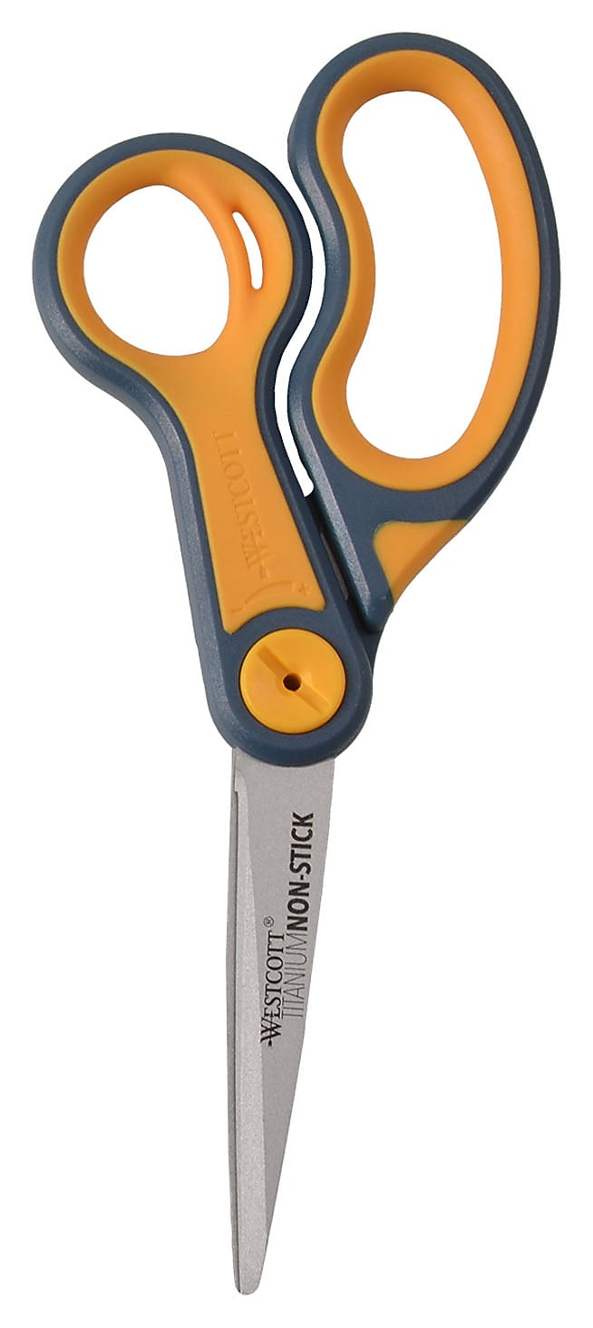 Westcott® Titanium Bonded® Non-Stick 8" Scissors, Adjustable Glide, Pointed Tip, Gray/Yellow