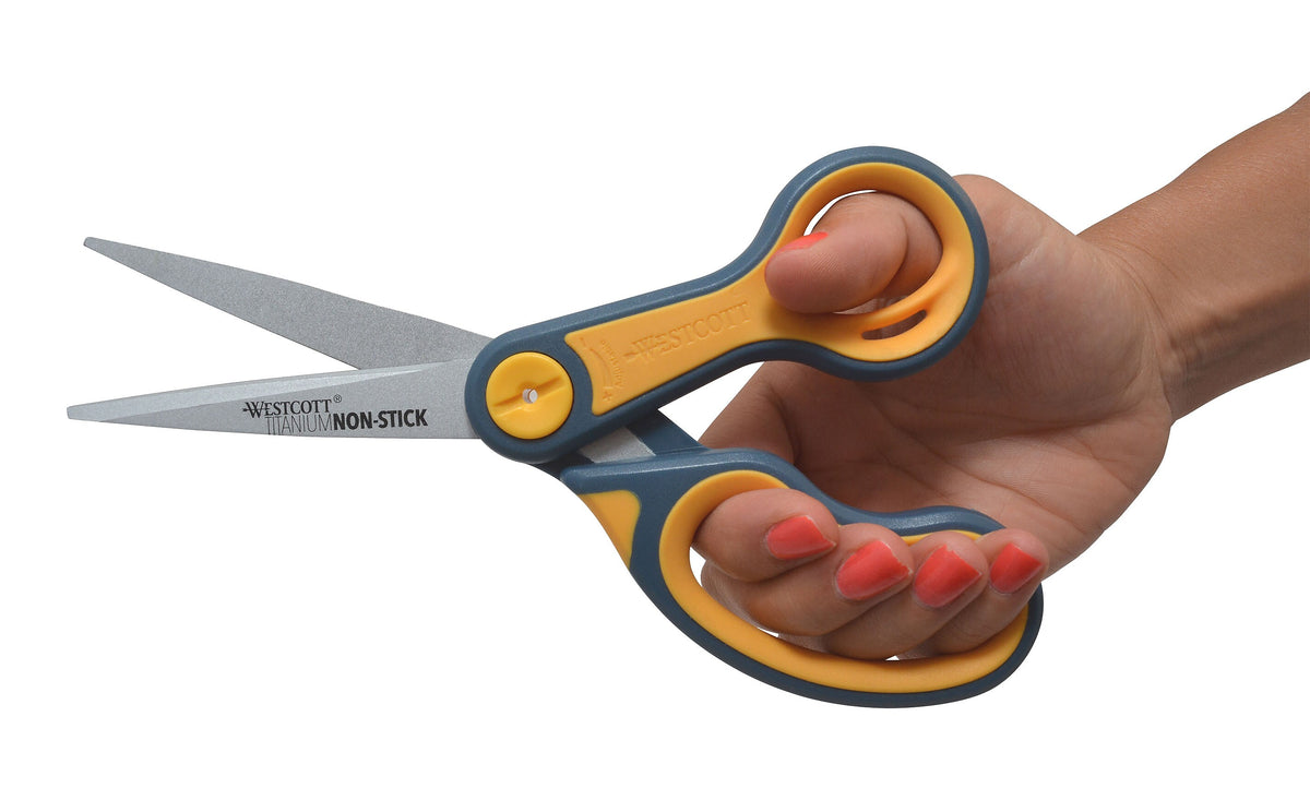 Westcott® Titanium Bonded® Non-Stick 8" Scissors, Adjustable Glide, Pointed Tip, Gray/Yellow