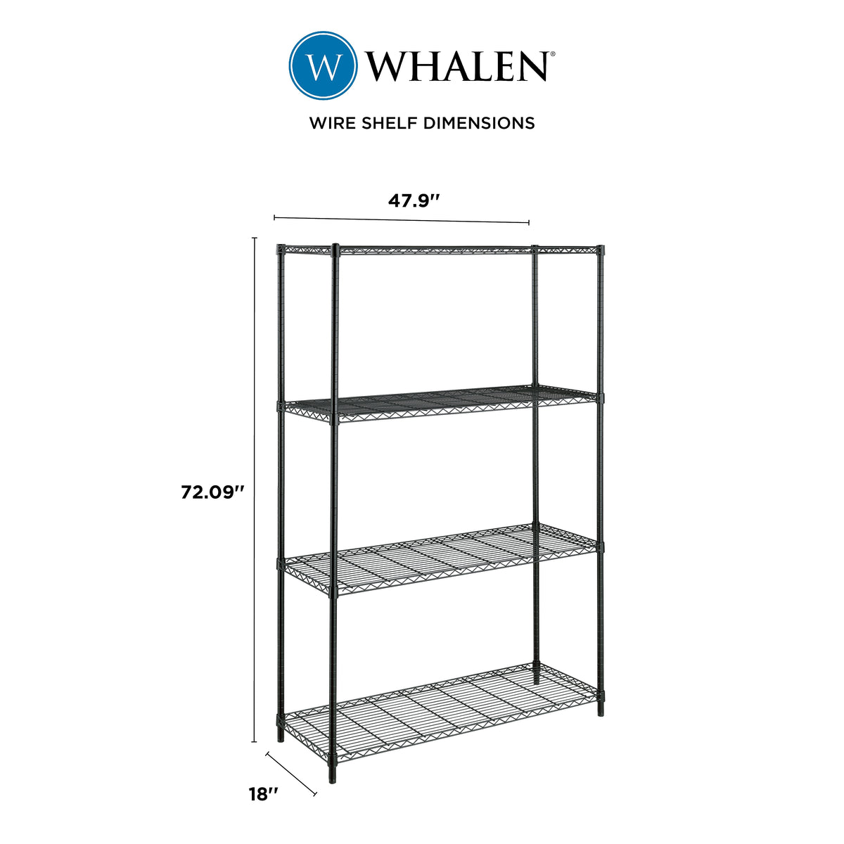 Whalen 4-Shelf Wire Unit, 48"W, Black