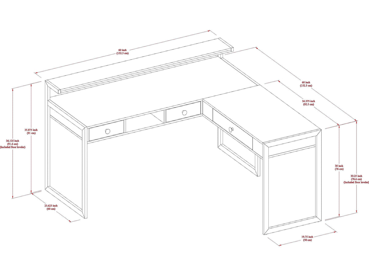 Whalen Asherton 60" W L-Shaped Computer Desk, Fawn Aged Oak